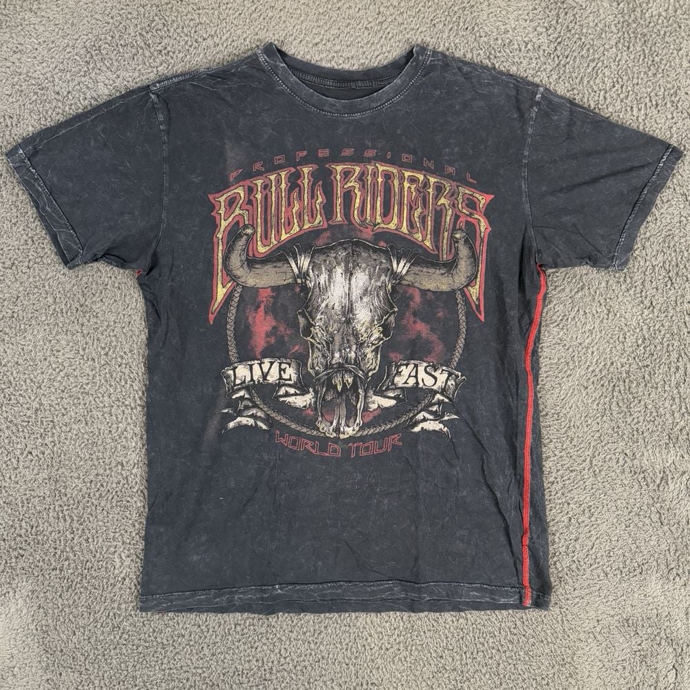 Vintage Affliction Shirt Mens Large Black Short Sleeve World Tour Rodeo Made USA