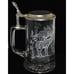 VTG REIN ZINN Glass Elk Etched Beer Stein Mug Tankard Hinged Lid Made Germany