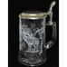 VTG REIN ZINN Glass Elk Etched Beer Stein Mug Tankard Hinged Lid Made Germany