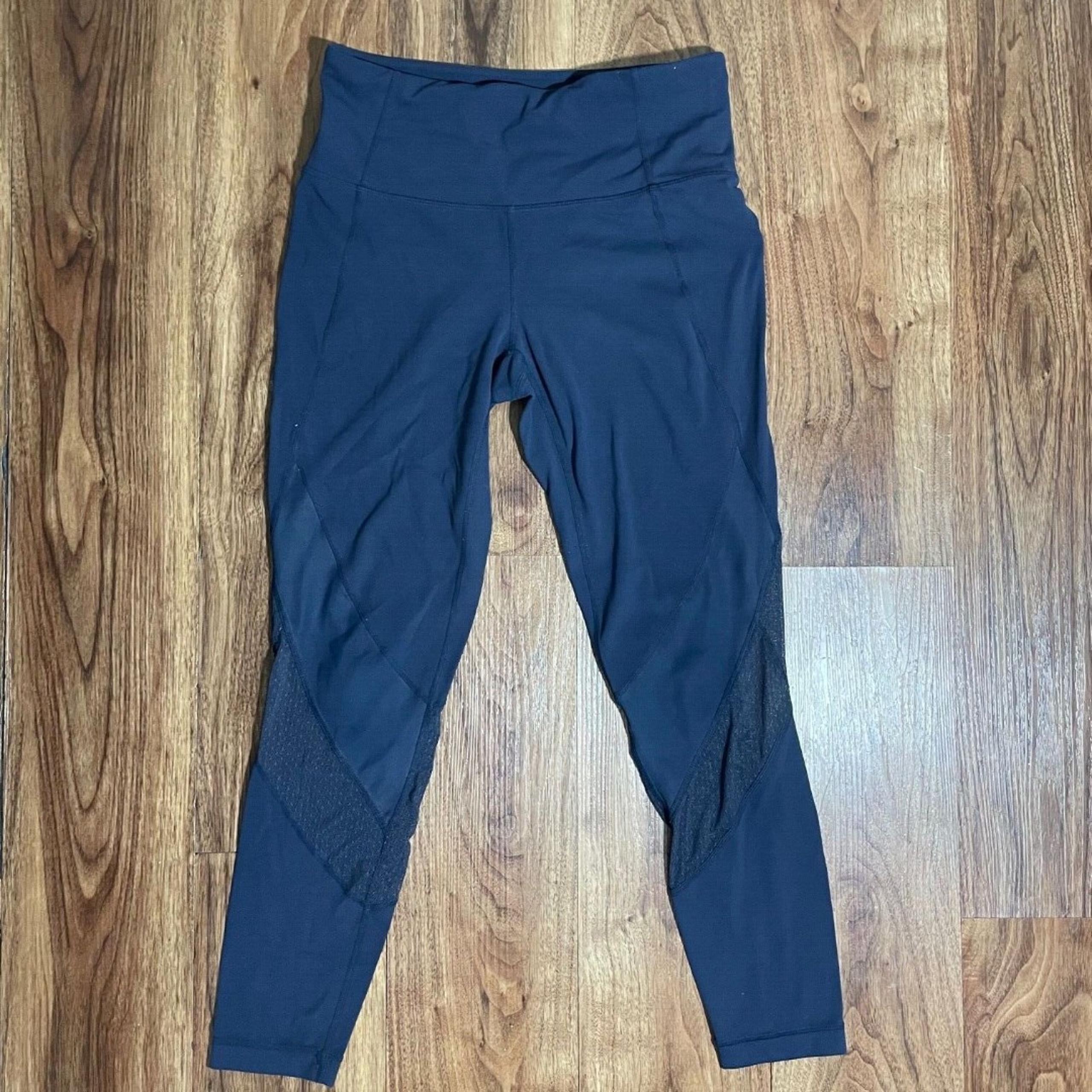 Athleta Leggings Blue Athletic Training Bottom Women Size Small Mesh Cutouts