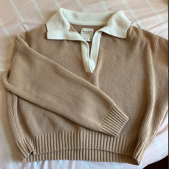 A&F Tan Knit Pullover Sweater