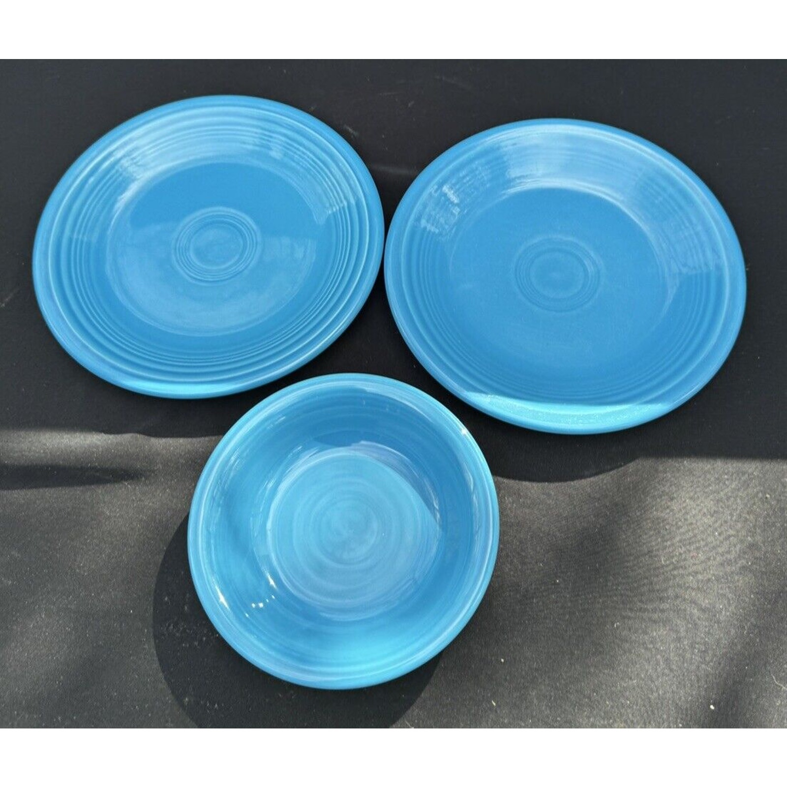 Vintage Fiestaware 2 Saucers & Small Bowl Turquoise Excellent! -Fi2