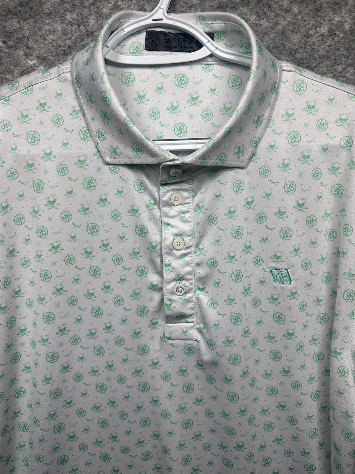 G/Fore Polo Shirt Mens Extra Large Skulls All Over Print Golf Green White Tech