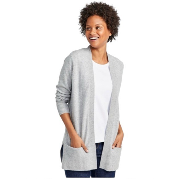 L.L. Bean Women's Classic Cashmere Open Cardigan with Pocket in Grey Size Medium