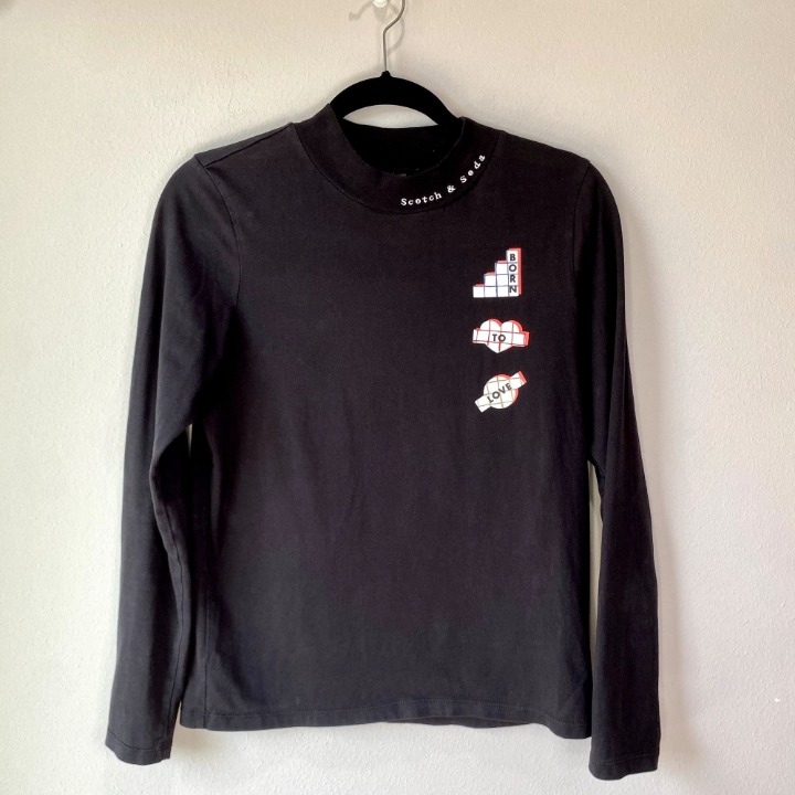 Scotch & Soda Born To Love Mock Neck Long Sleeve Graphic Tee M