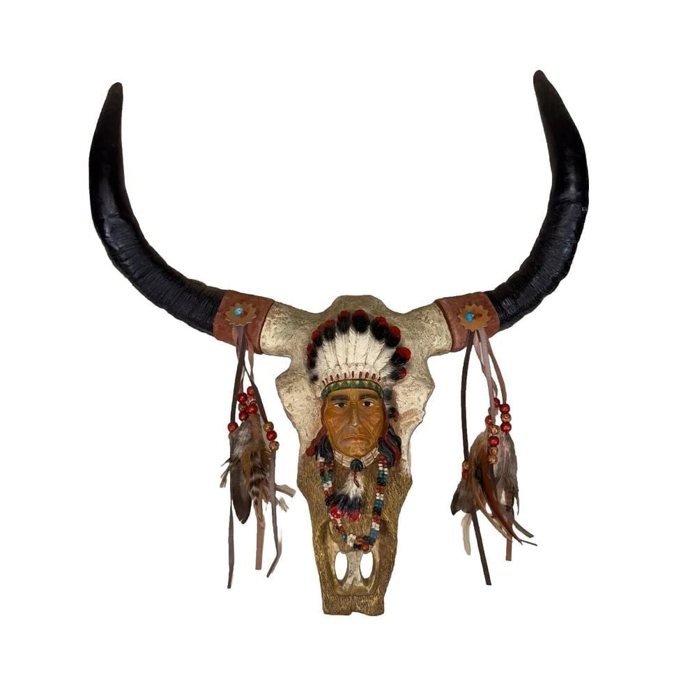 Vintage Indian Native American Southwestern Resin Horn Decor With Fringe 16"X10"