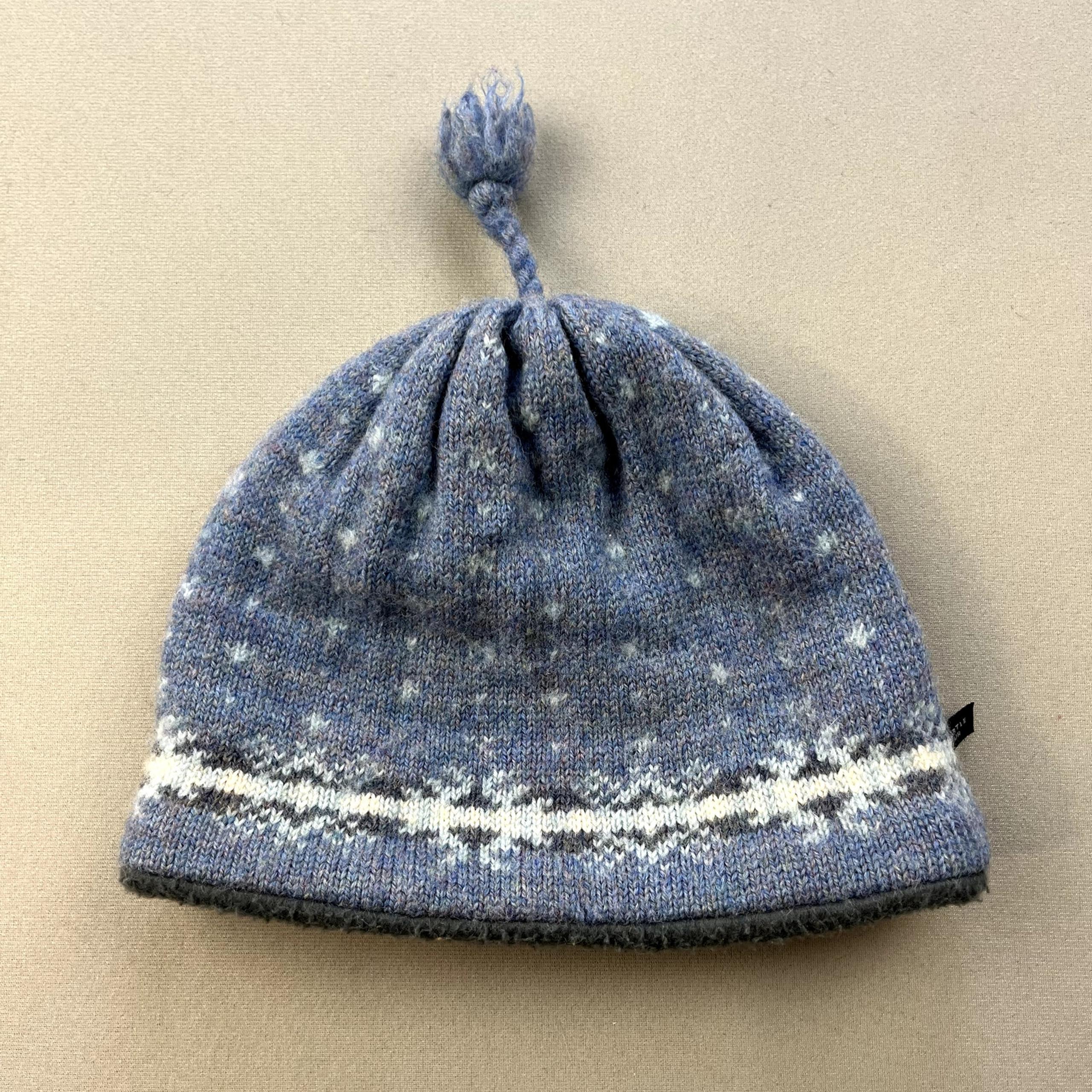 Vintage Turtle Fur Ski Beanie Hat Cap Blue Knit Fleece Lined Wool Yarn USA 90s
