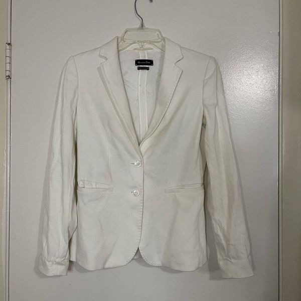 Massimo Dutti white ivory tweed knit lightweight blazer jacket size US 2