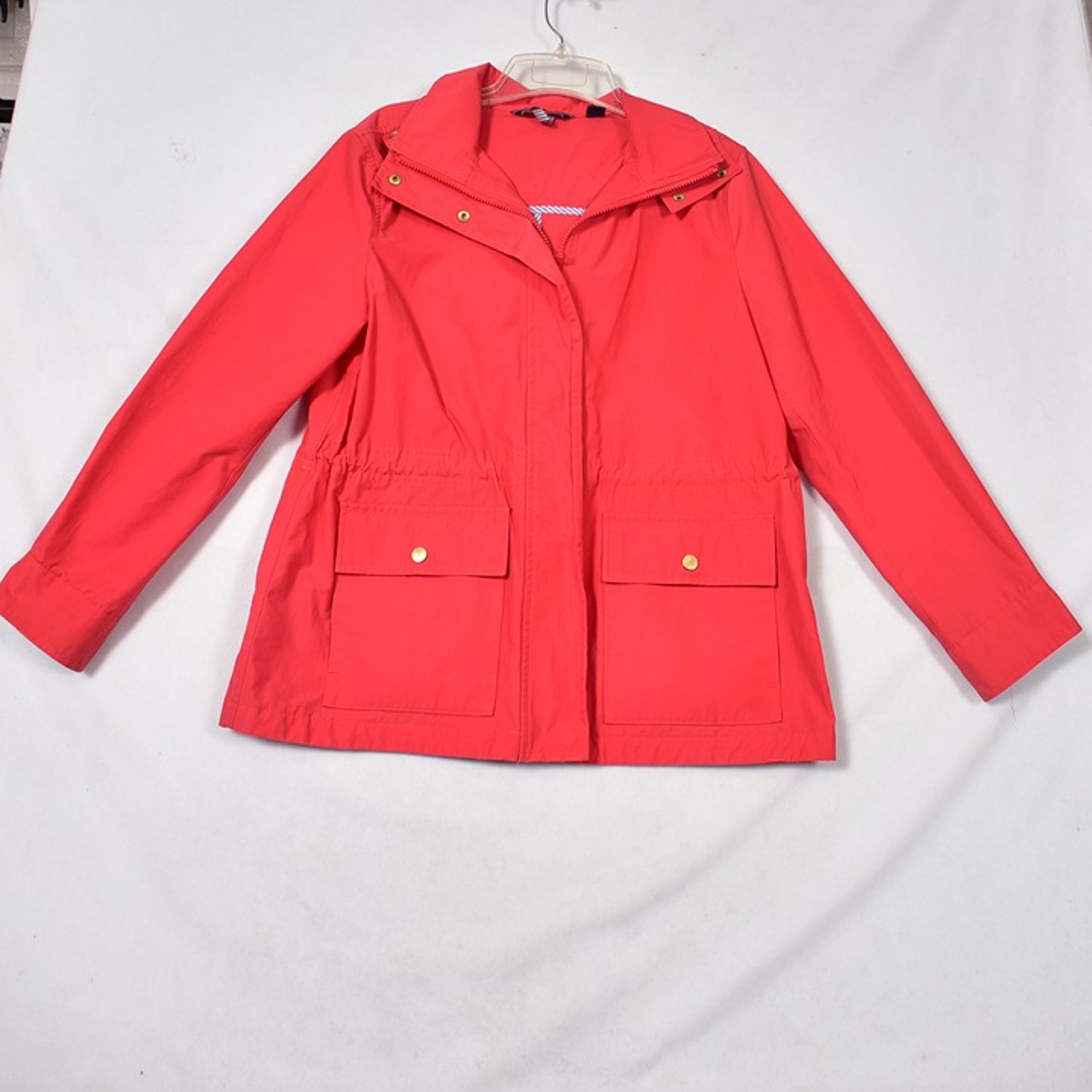 Lands' End Women's Hooded Jacket Size Small Red Full Zip Snap Buttons Pockets