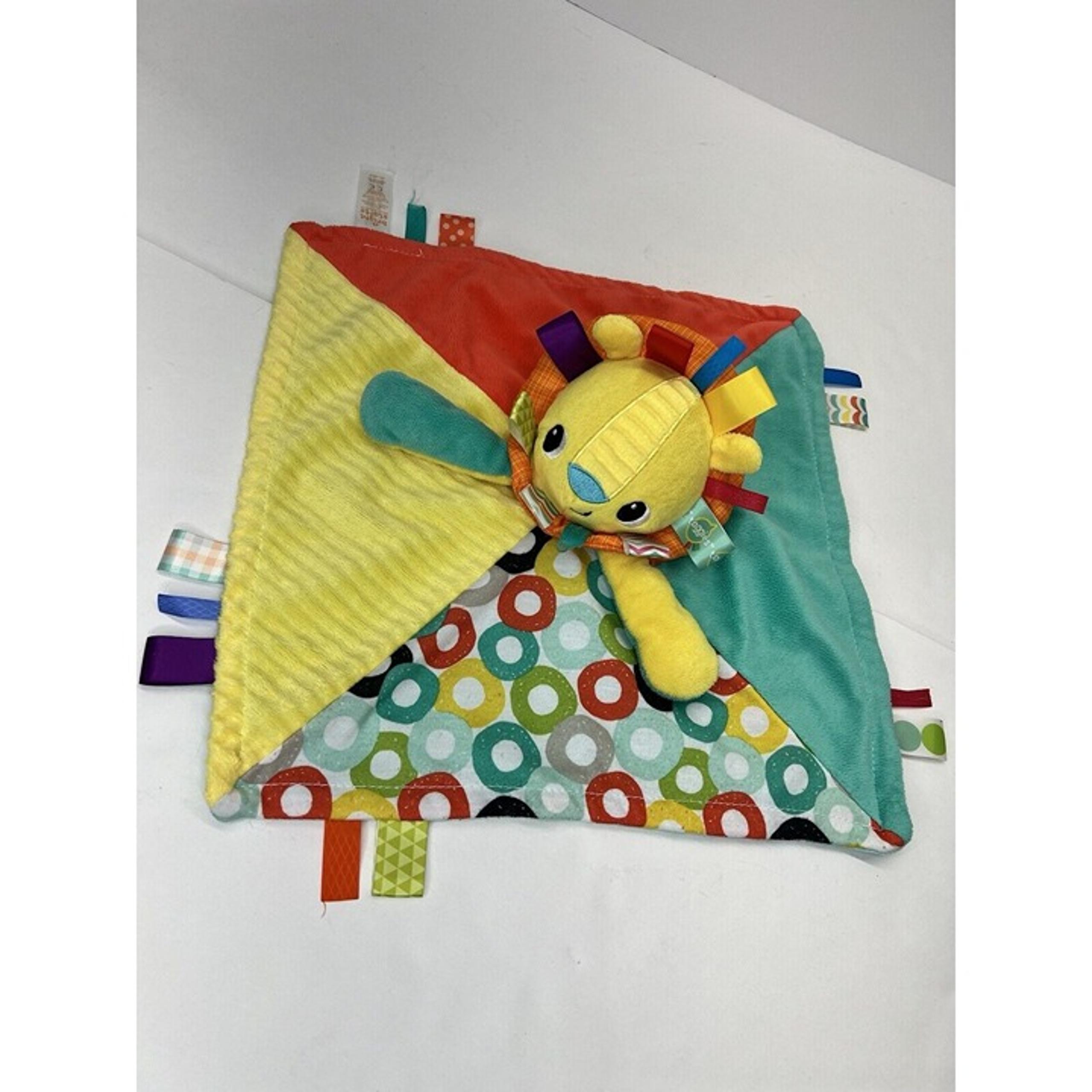 Taggies Lovey Lion Baby Security Blanket Plush Bright Starts Toy Yellow Blue Red