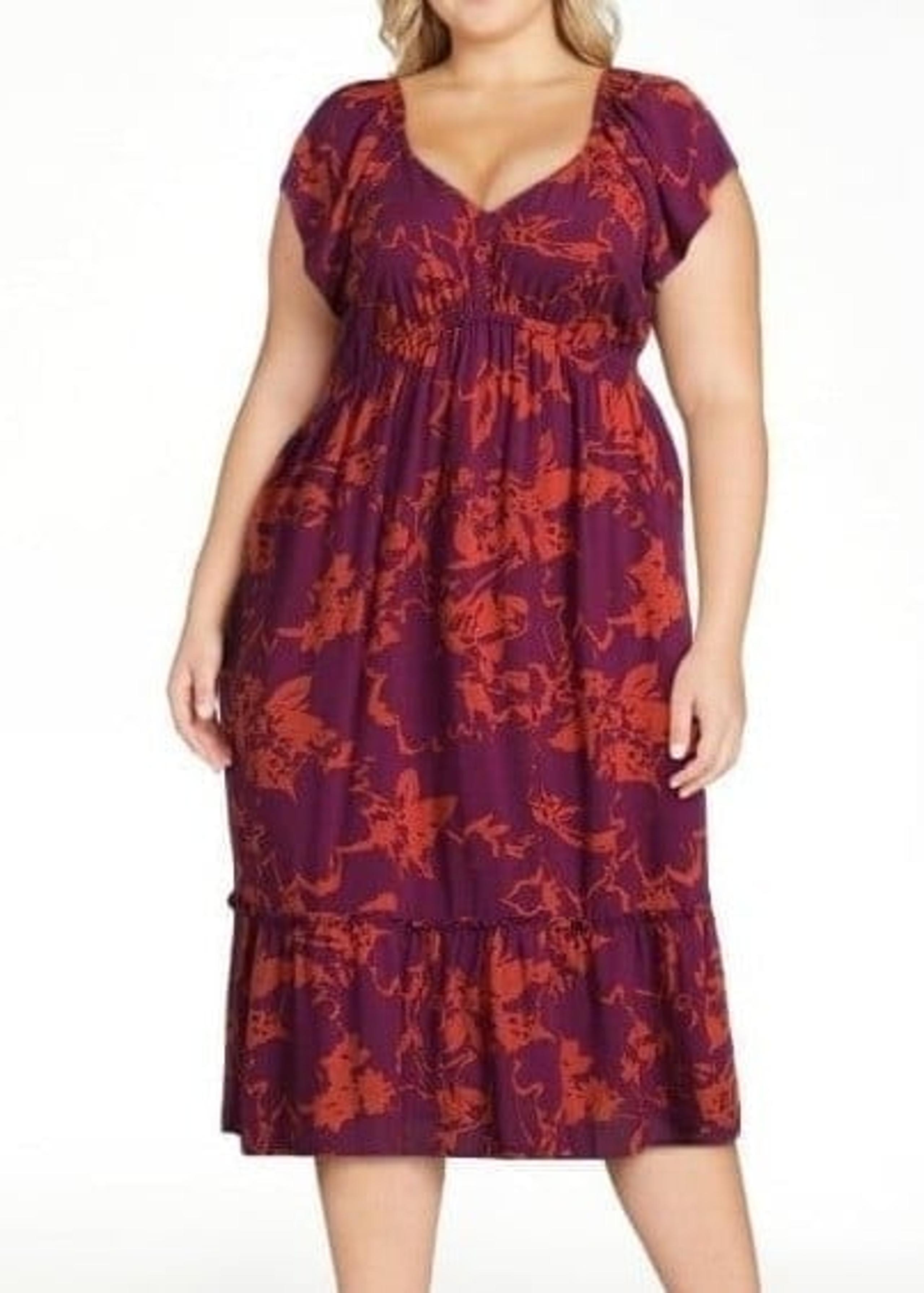 TERRA & Sky Sz 2X Plus Size Flutter Sleeve Midi Dress with POCKETS