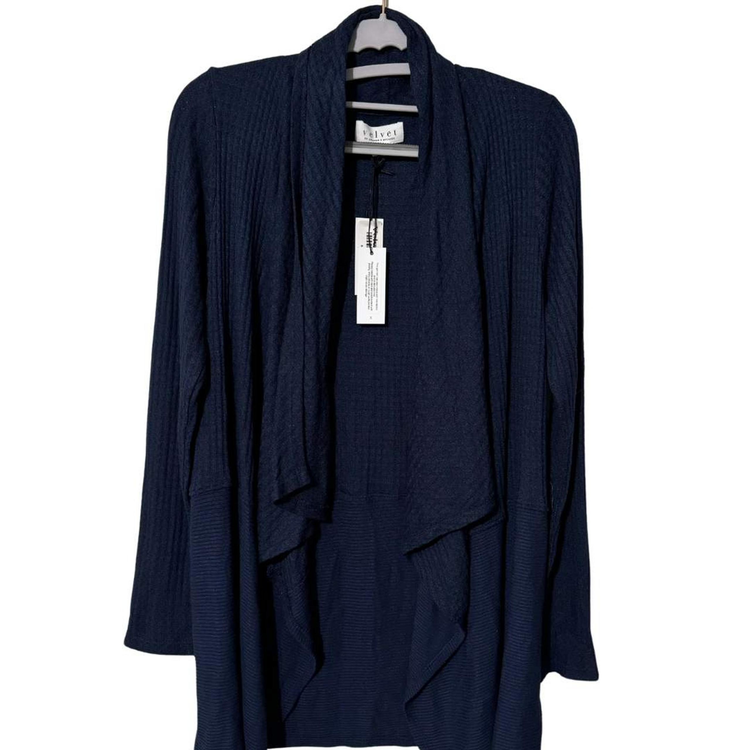 VELVET GRAHAM & SPENCER Navy Bertha Open Front Textured Cardigan Sweater NWT XS