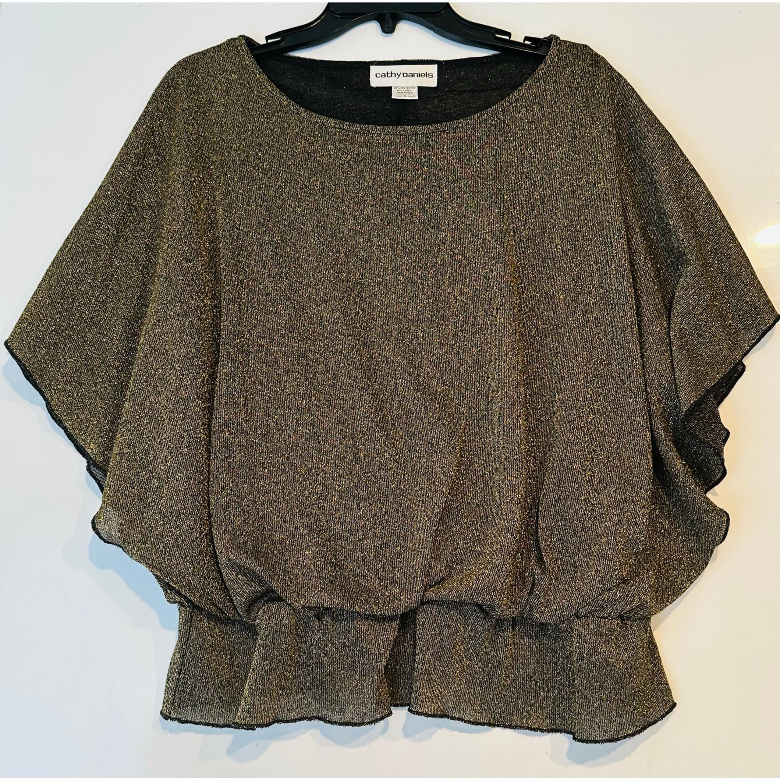 Cathy Daniels Womens Size Large Gold Sparkle Double Layers Flutter Sleeve Loose
