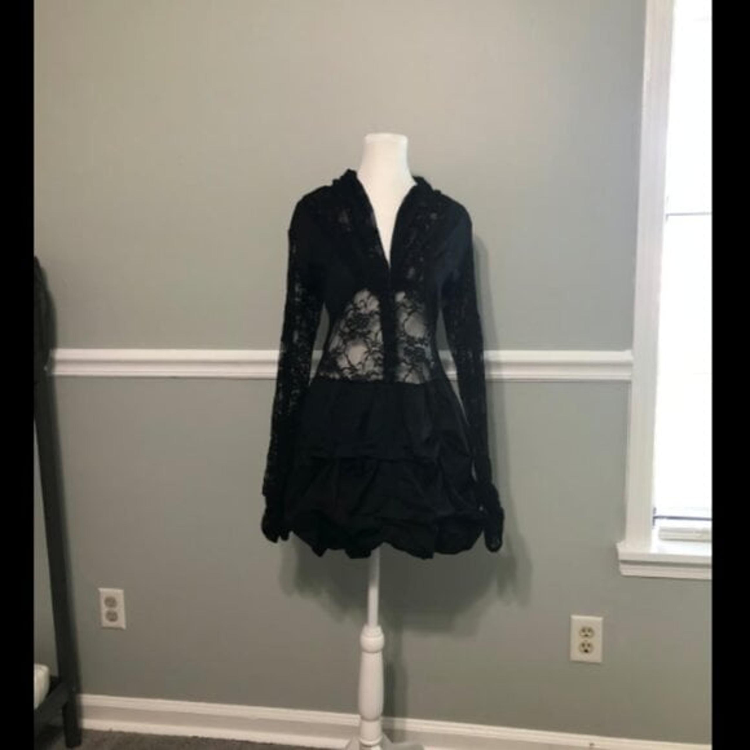 Vintage 1980s Goth Lace Bubble Shirt Dress