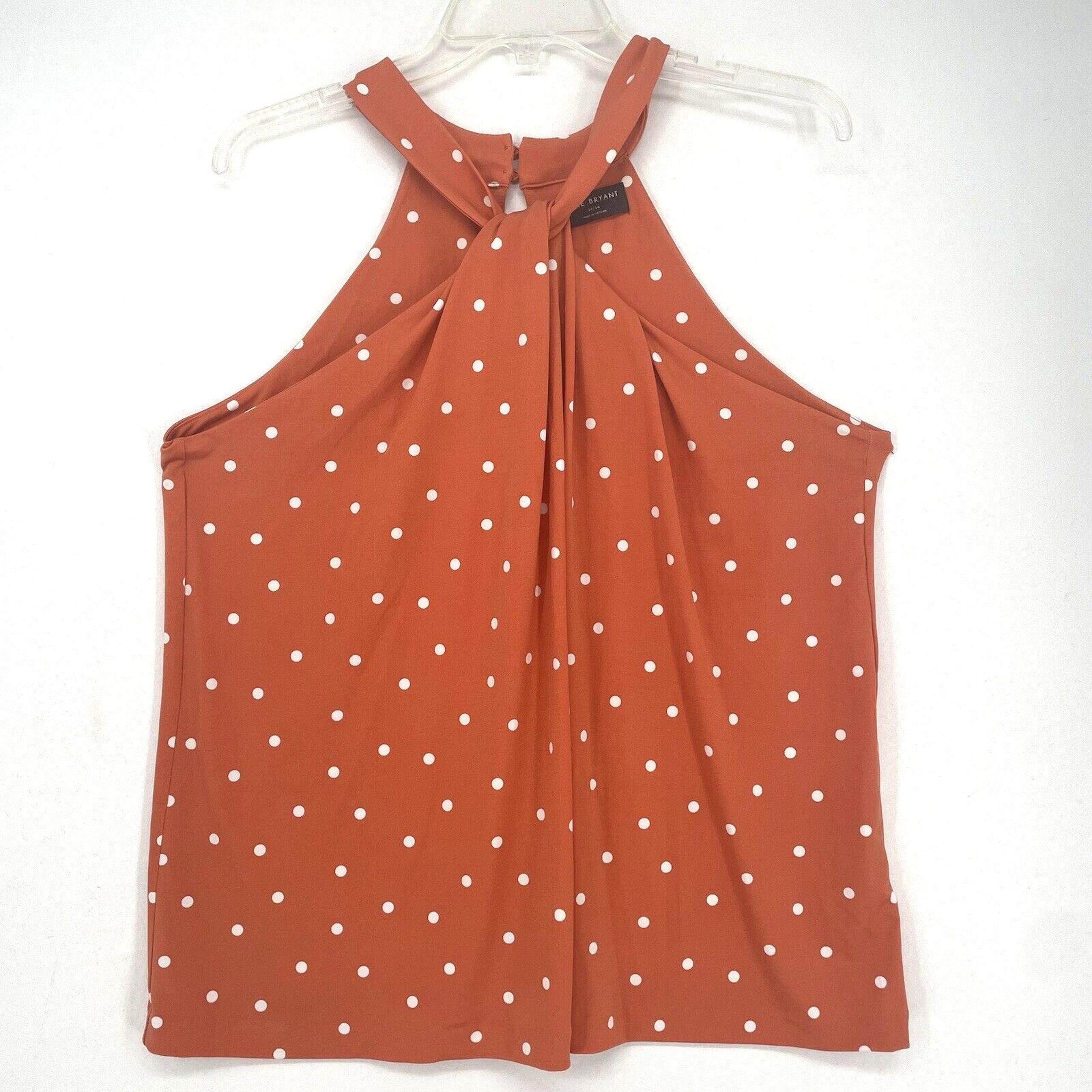 Burnt Orange One Piece Halter Top Polkadot Size 14 / 16 Draped Neck - Lane Bryant