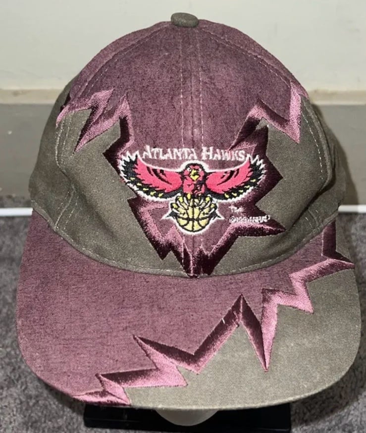 Rare Vintage Drew Pearson Atlanta Hawks Strapback Hat Jagged Edge Shockwave NBA