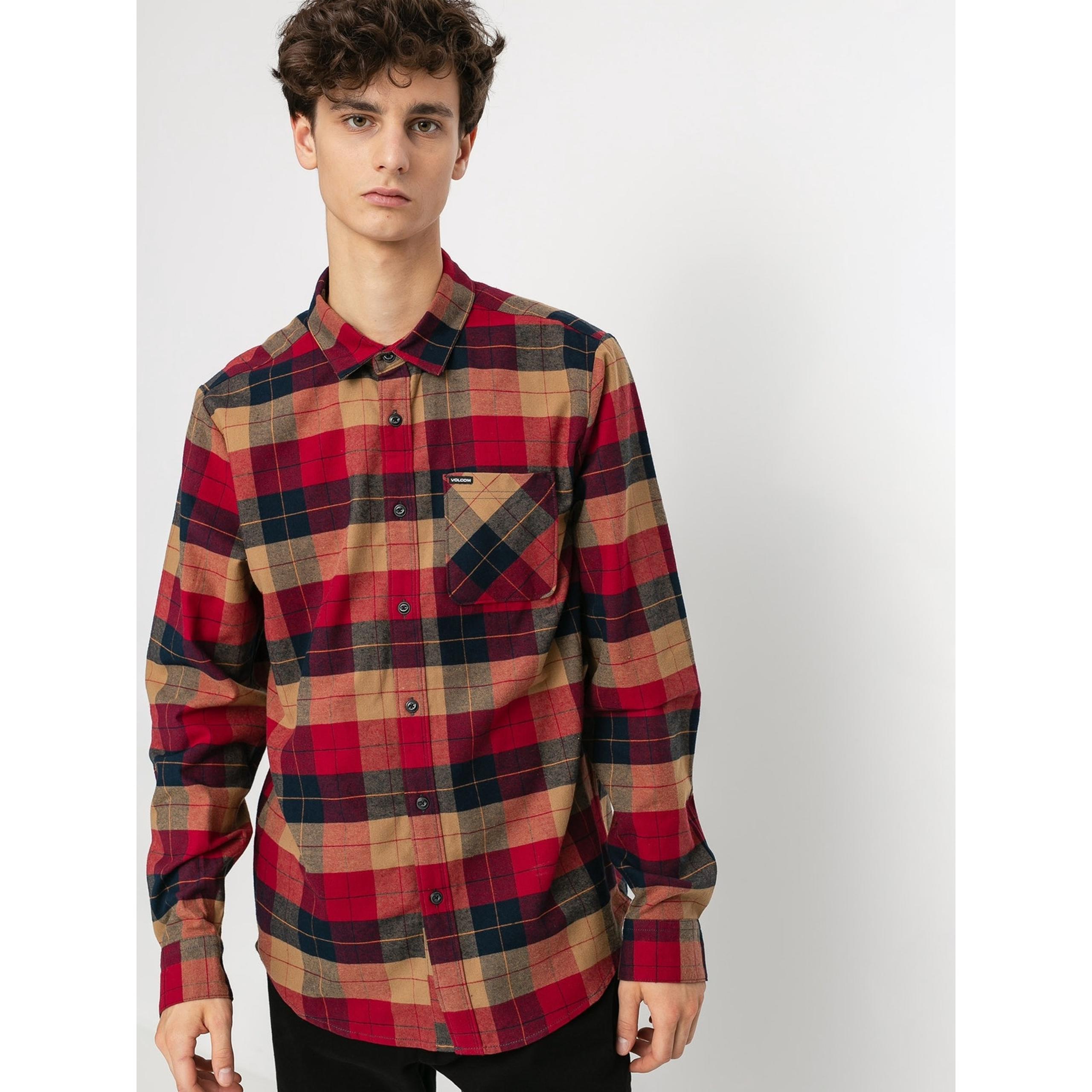 Volcom Flannel Shirt Mens XL Modern Fit Plaid Long Sleeve Button Front Red Navy
