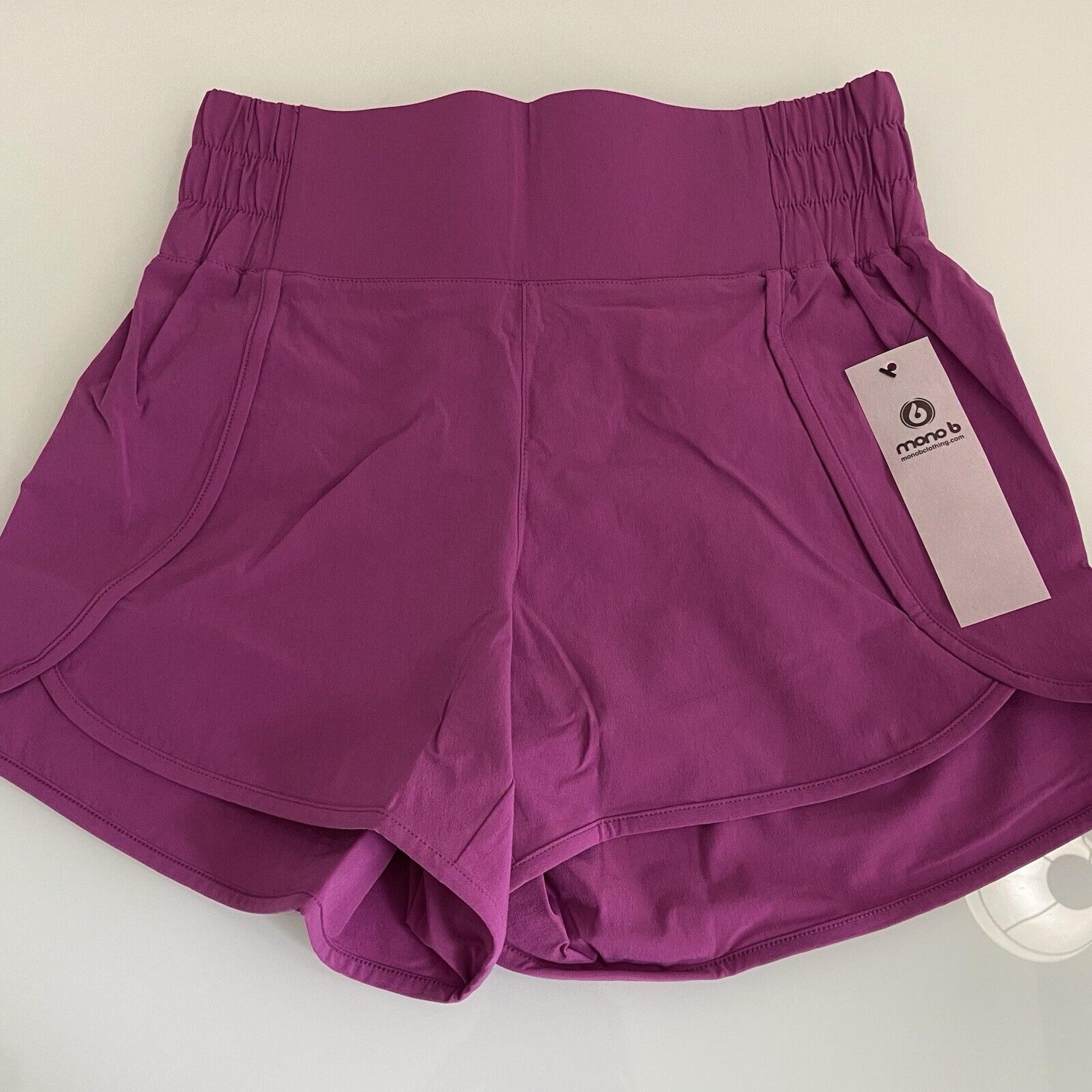 Mono B Women's High Waisted Stretch Split Shorts Built in liner Plum Small