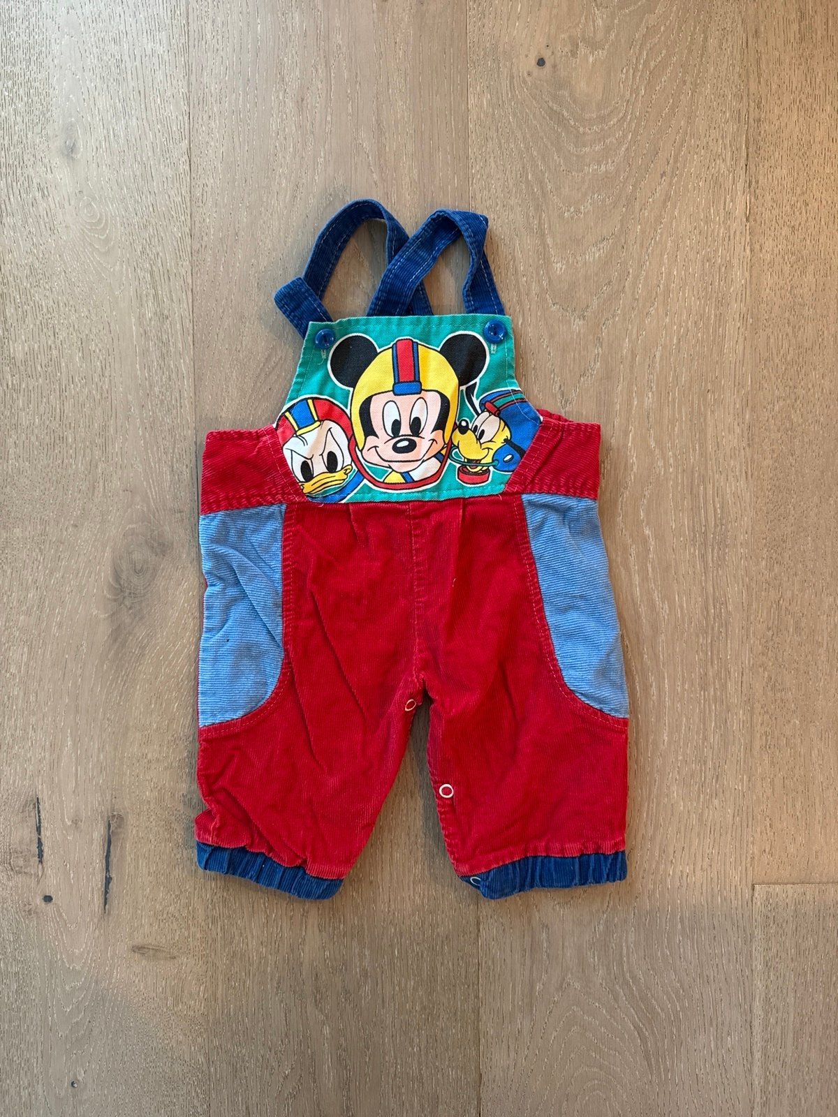 Vintage 80s Disney Mickey Mouse Donald Duck Corduroy Overalls Colorblock Sz 6-9M