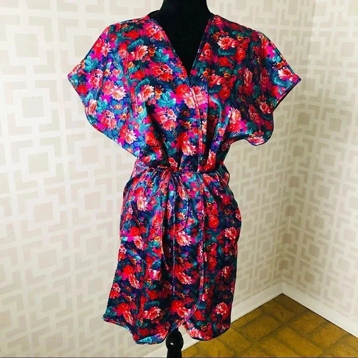 Vintage Floral Wrap Lingerie Nightgown M