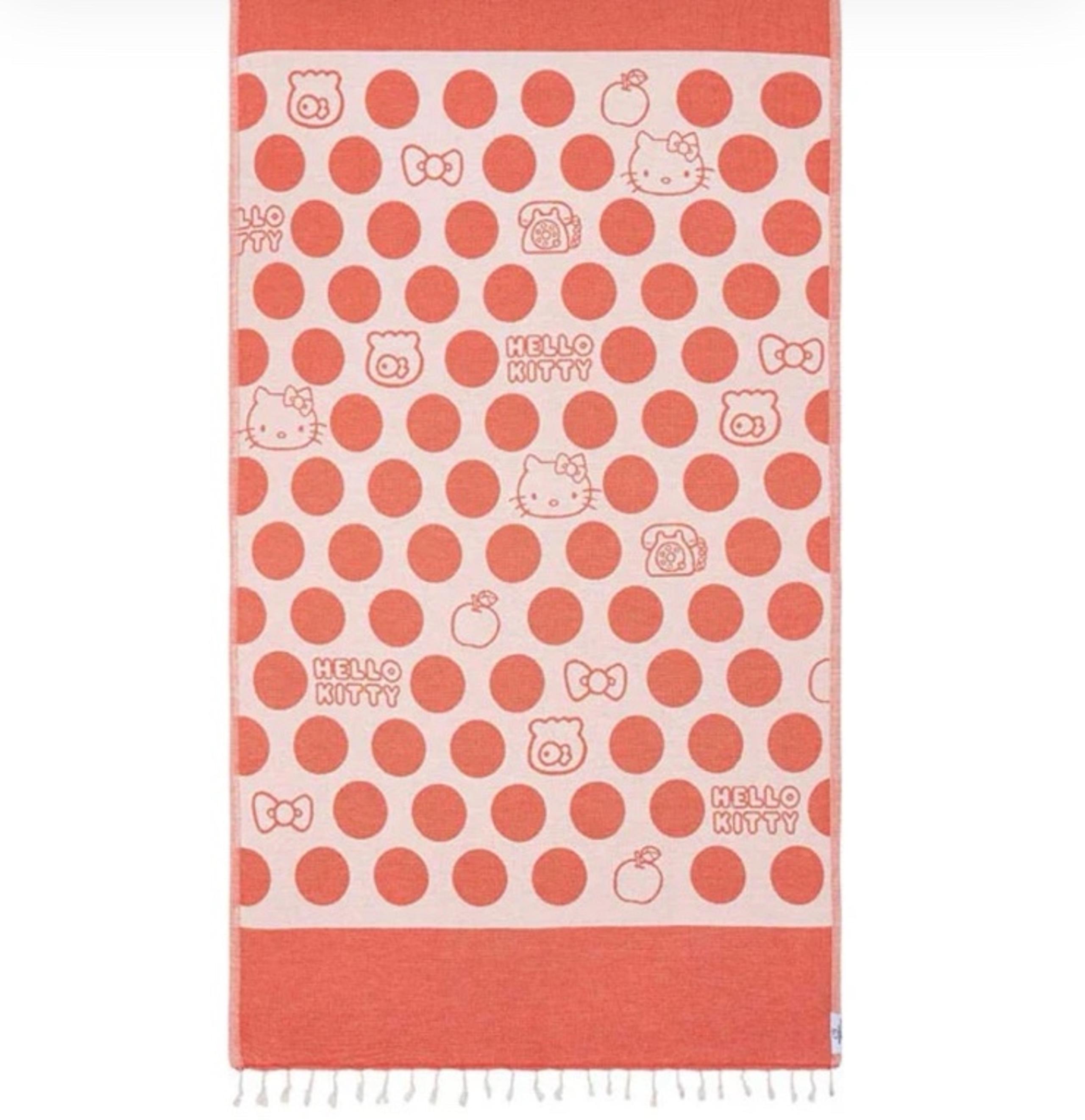 Sand Cloud Orange White Polka Dot Hello Kitty sand resistant Beach Towel Trinket
