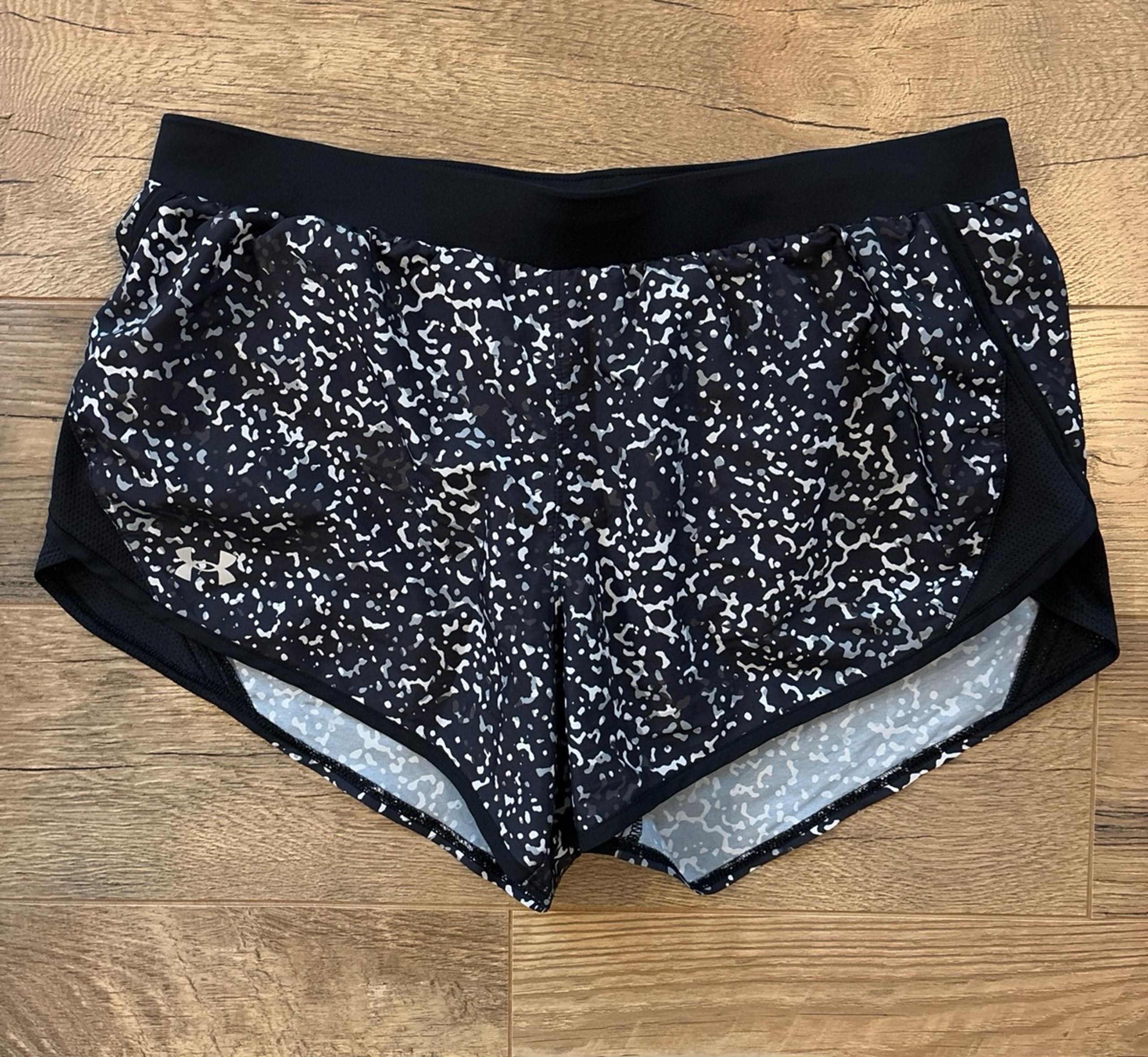 Under Armour Loose Heatgear Black/White/Gray Athletic Shorts, Women’s Large