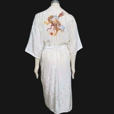 Plum Blossoms Vintage Dragon Embroidered White Chinese Robe Size L Womens