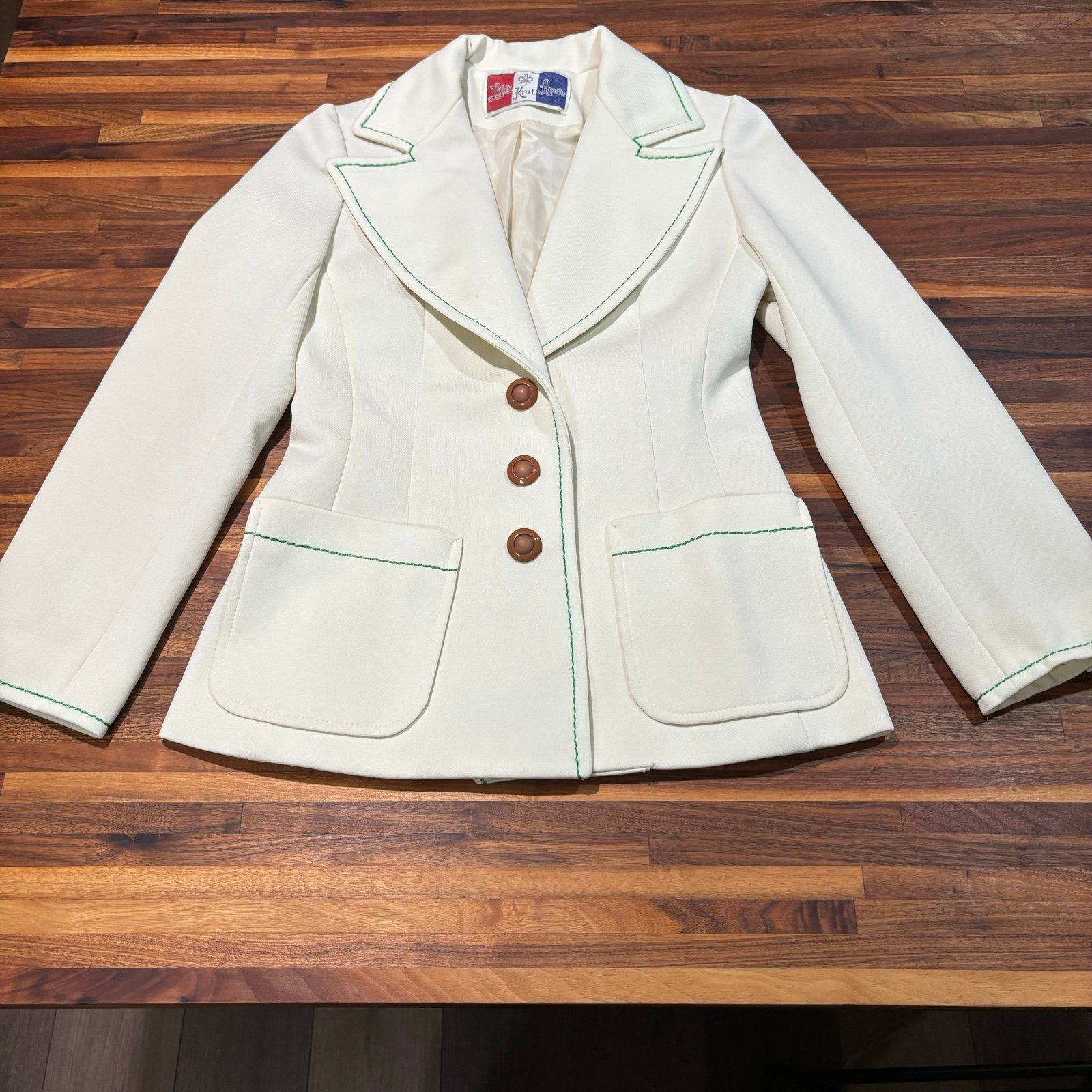 Vintage Lilli Ann Knit Cream and Green Blazer
