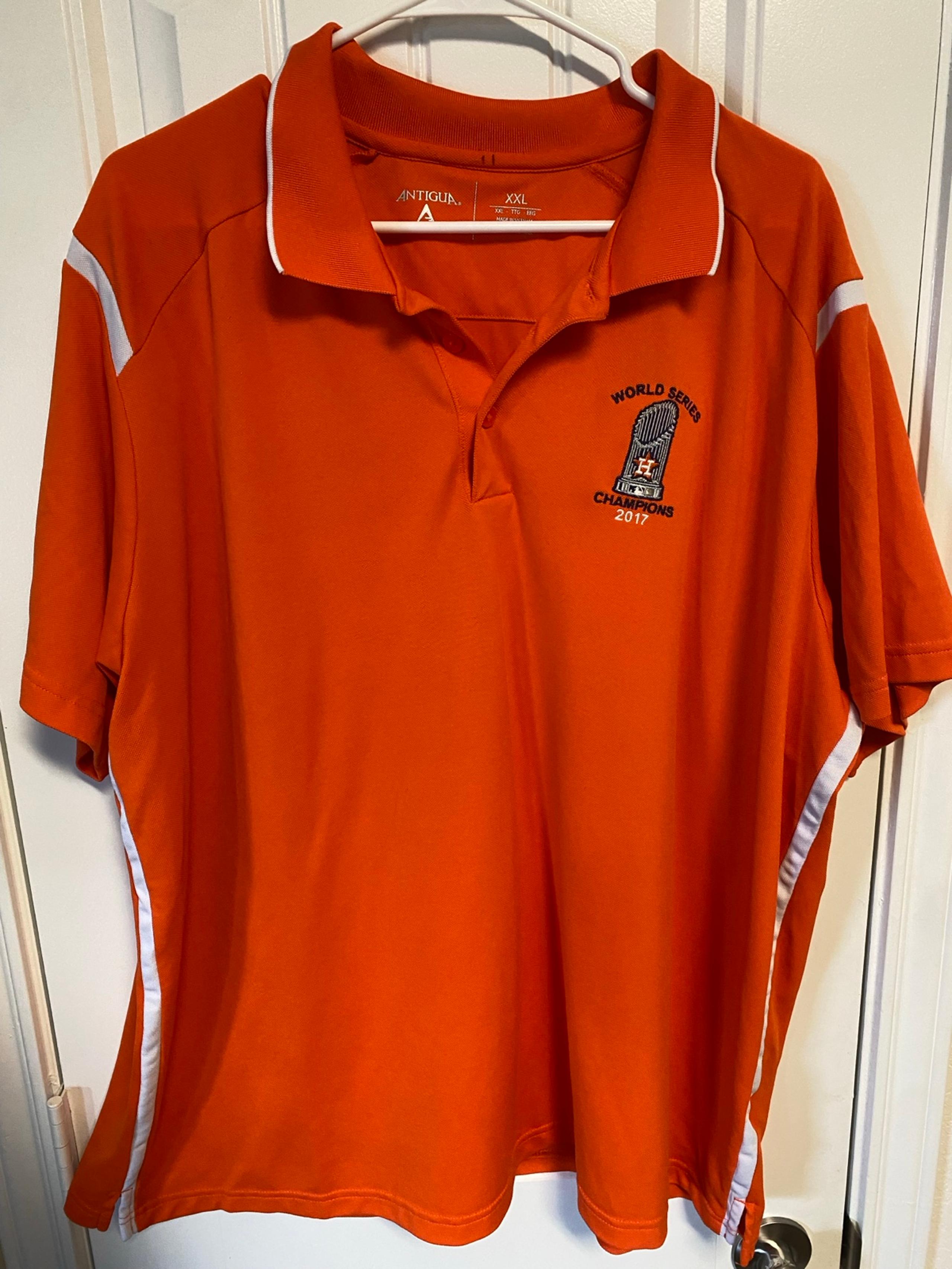Houston Astros 2017 World Champions Antigua Dri Fit Orange polo Shirt size XXL