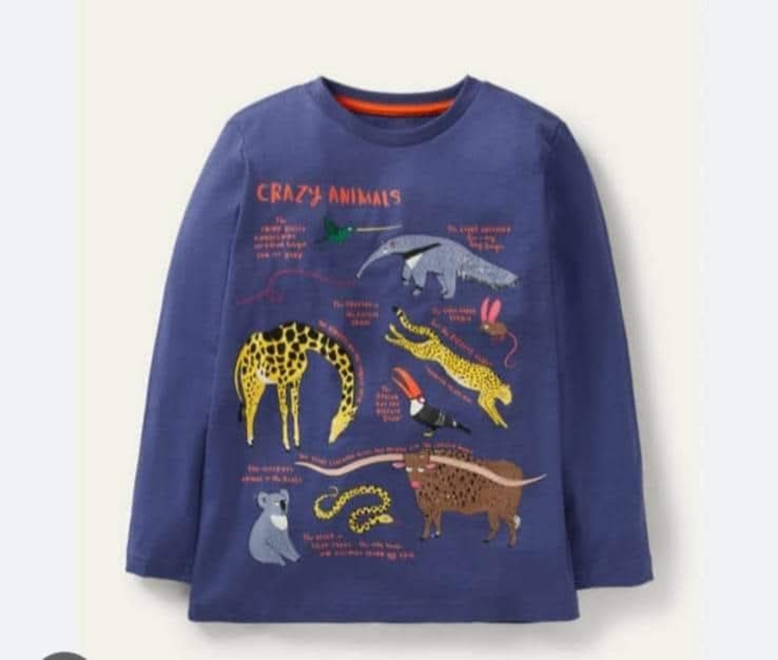 New Mini Boden crazy animals shirt - educational facts. Size 4-5.