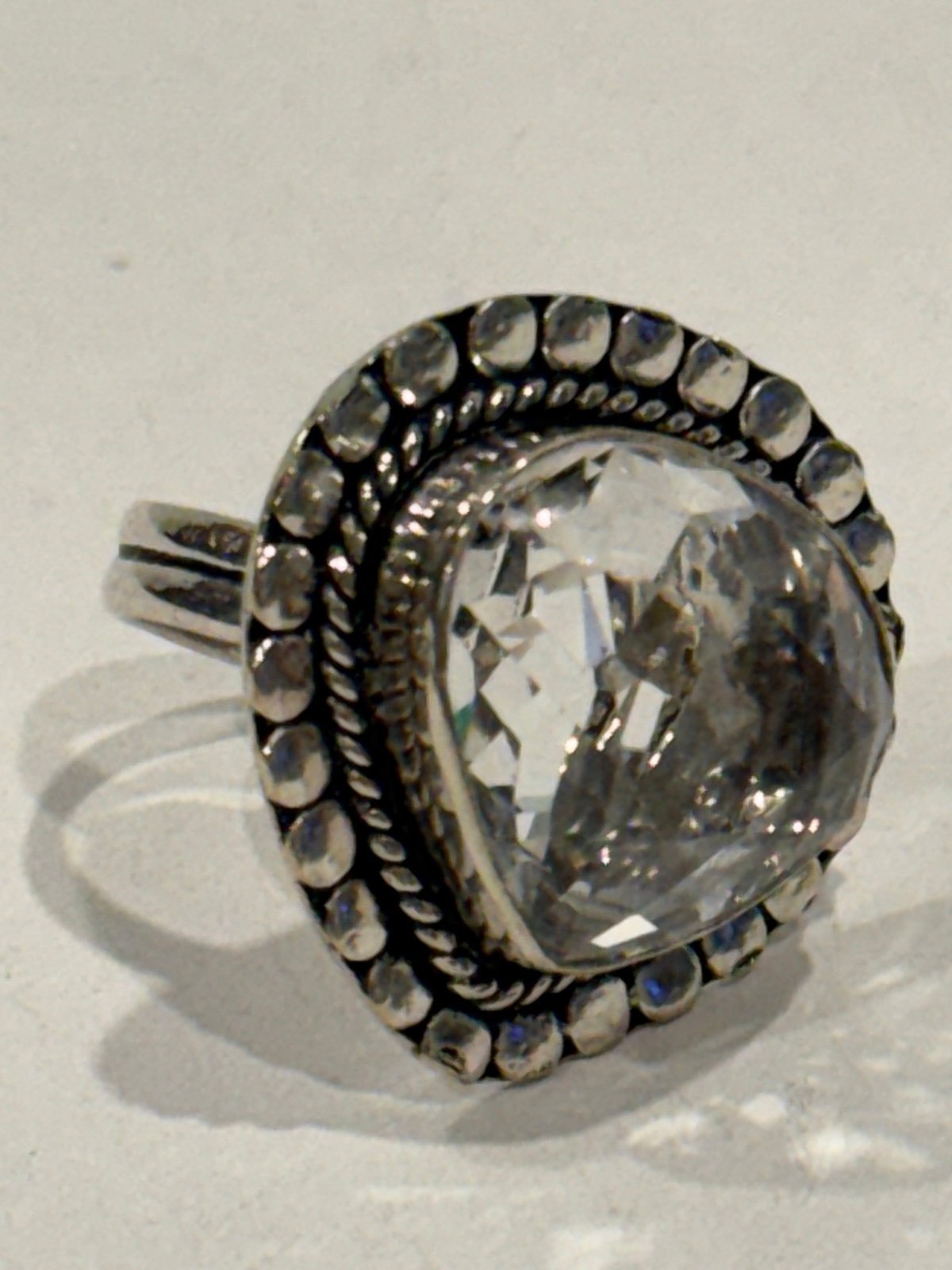 Natural White Topaz Gemstone Big Ring Size 8.5 New