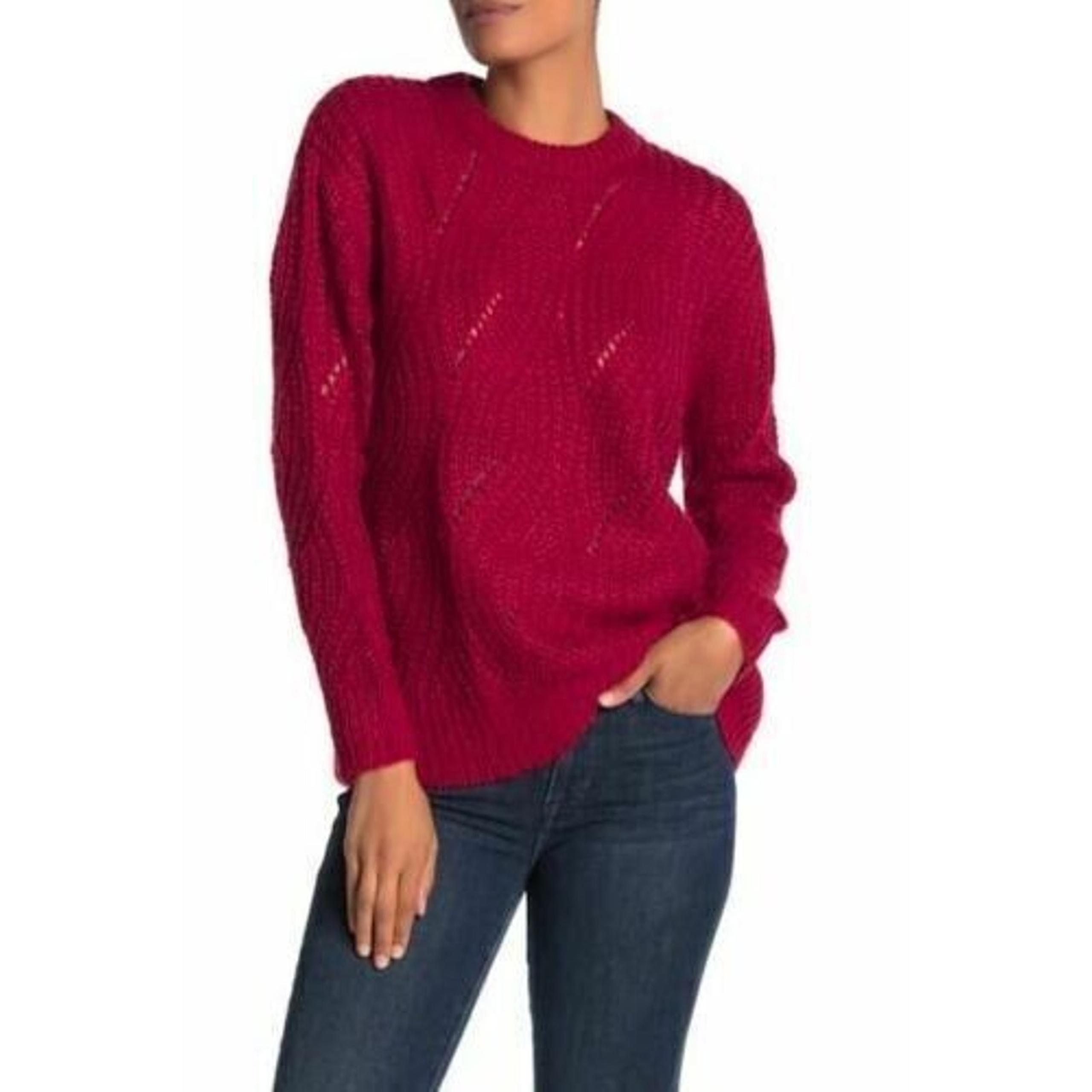 RXB Women's Cable Knit Pullover Sweater In Scooter Red Medium MSRP $68