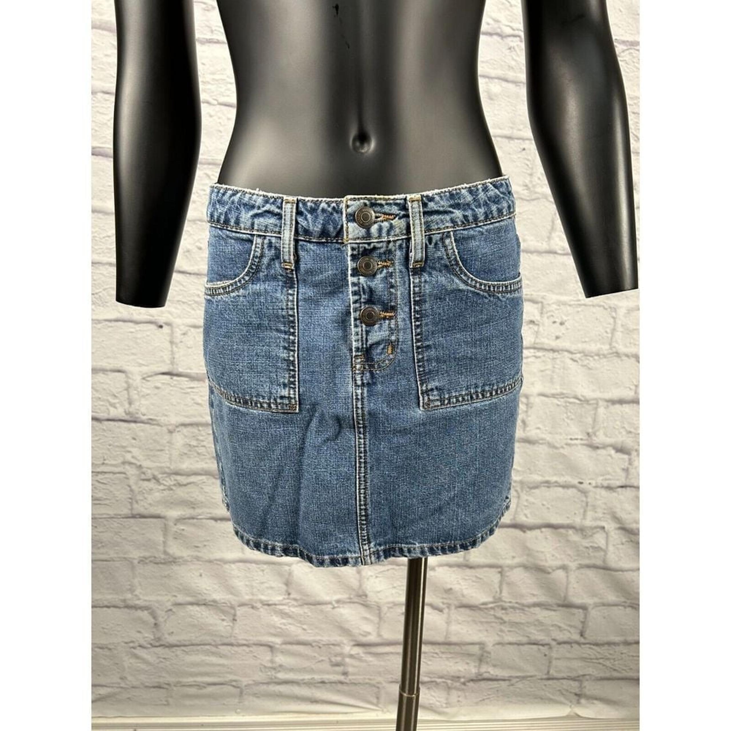 Mossimo Denim Blue Jeans Button Front Pockets Cotton Mini Skirt Women's Size 5