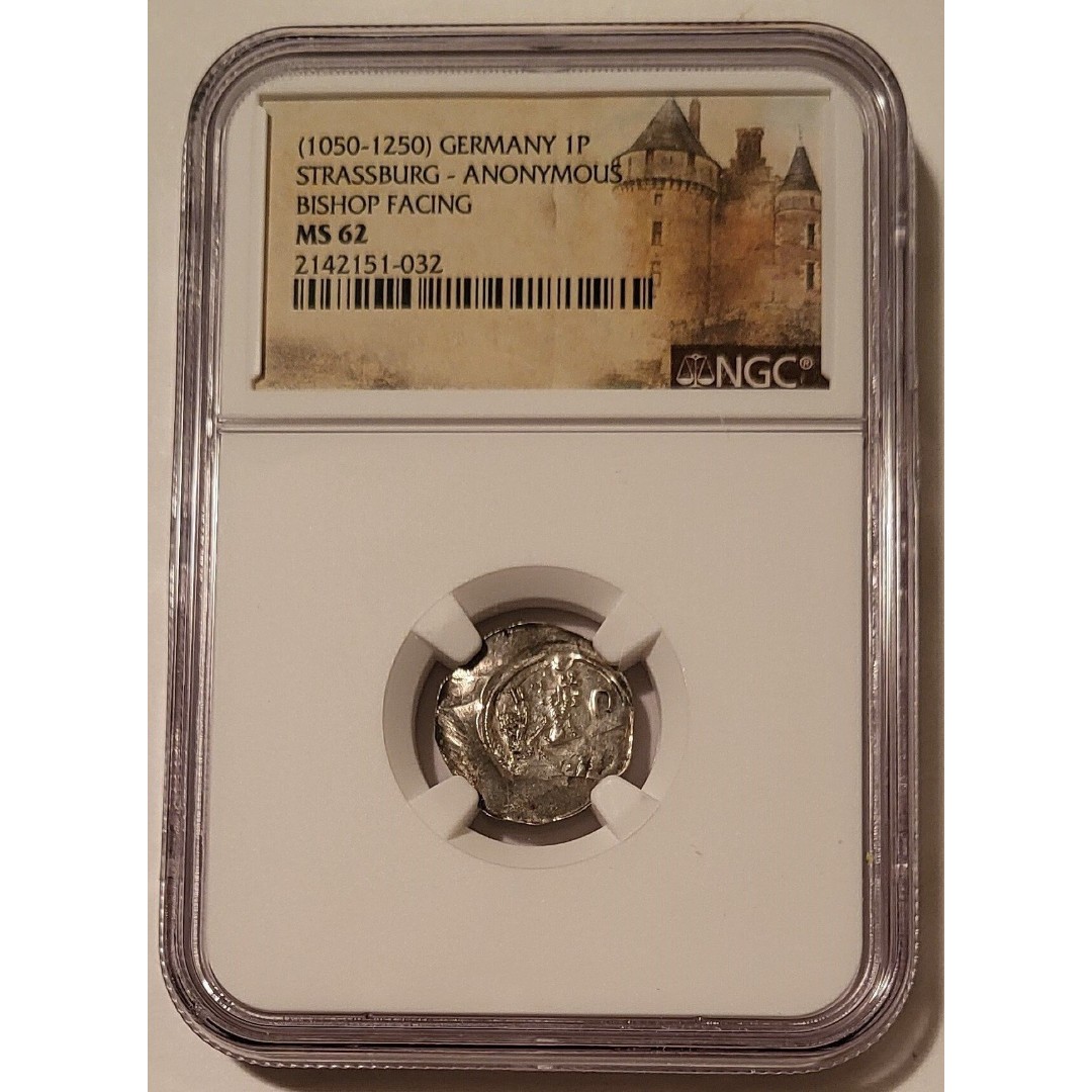 Germany Strassburg Anonymous (1050-1250) Silver Pfennig Bishop Facing MS62 NGC