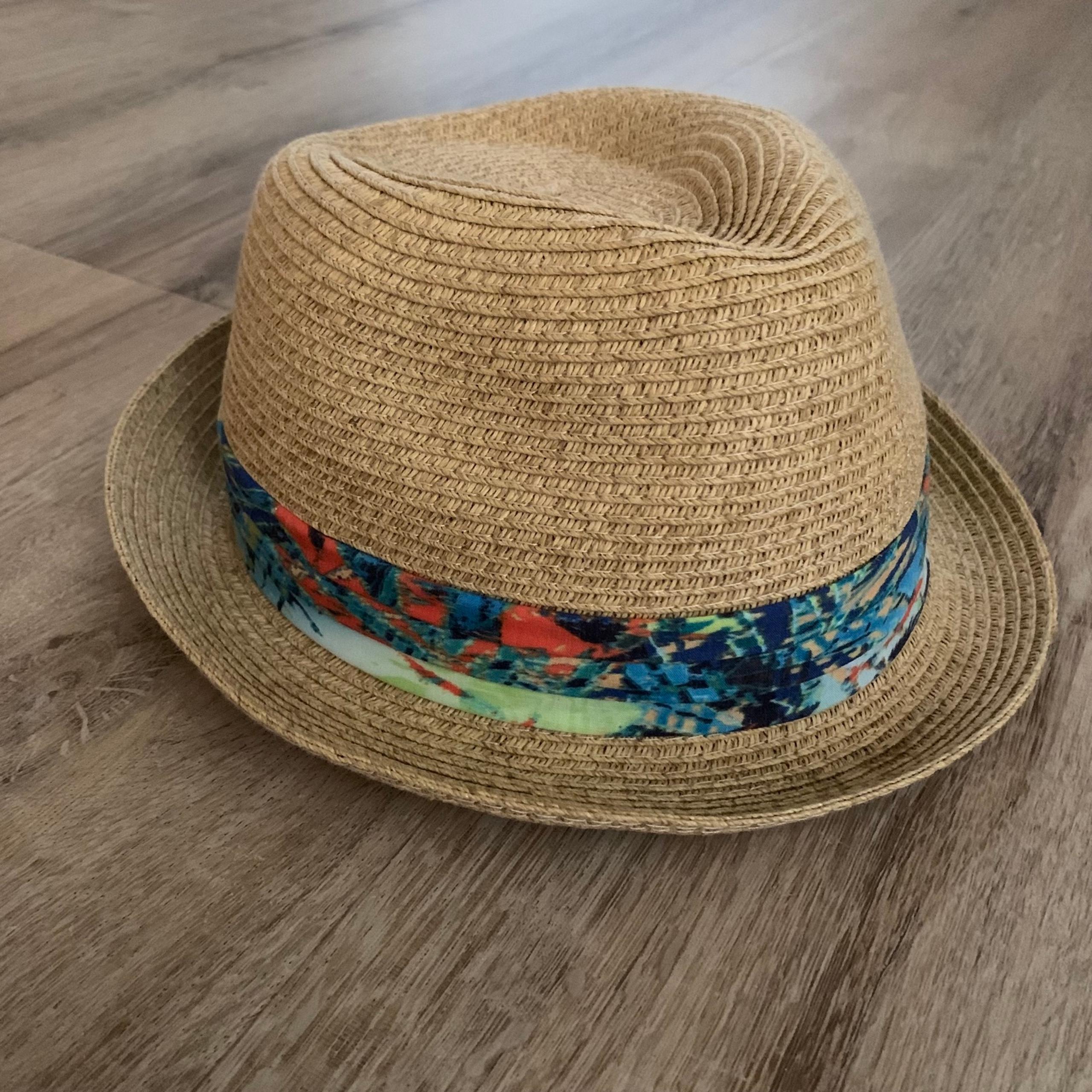 San Diego Hat Company Tan Straw Fedora with Multicolor Band, Size O/S
