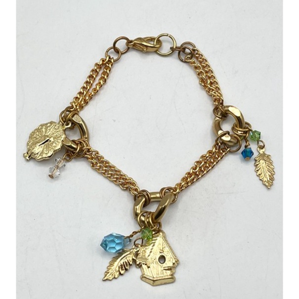Vintage gold crystal charm bracelet