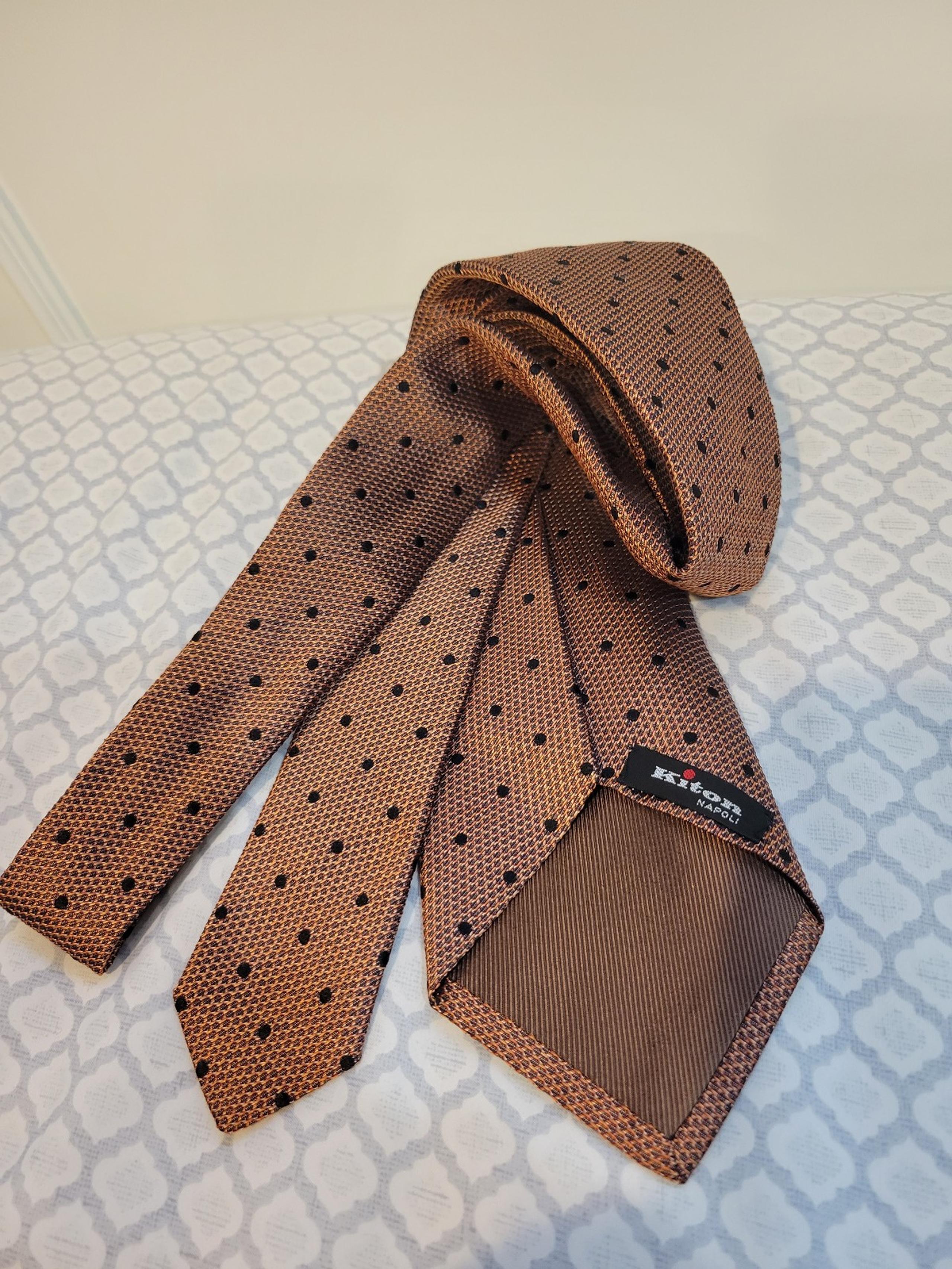 KITON Brown Polka Dot Woven Silk Tie