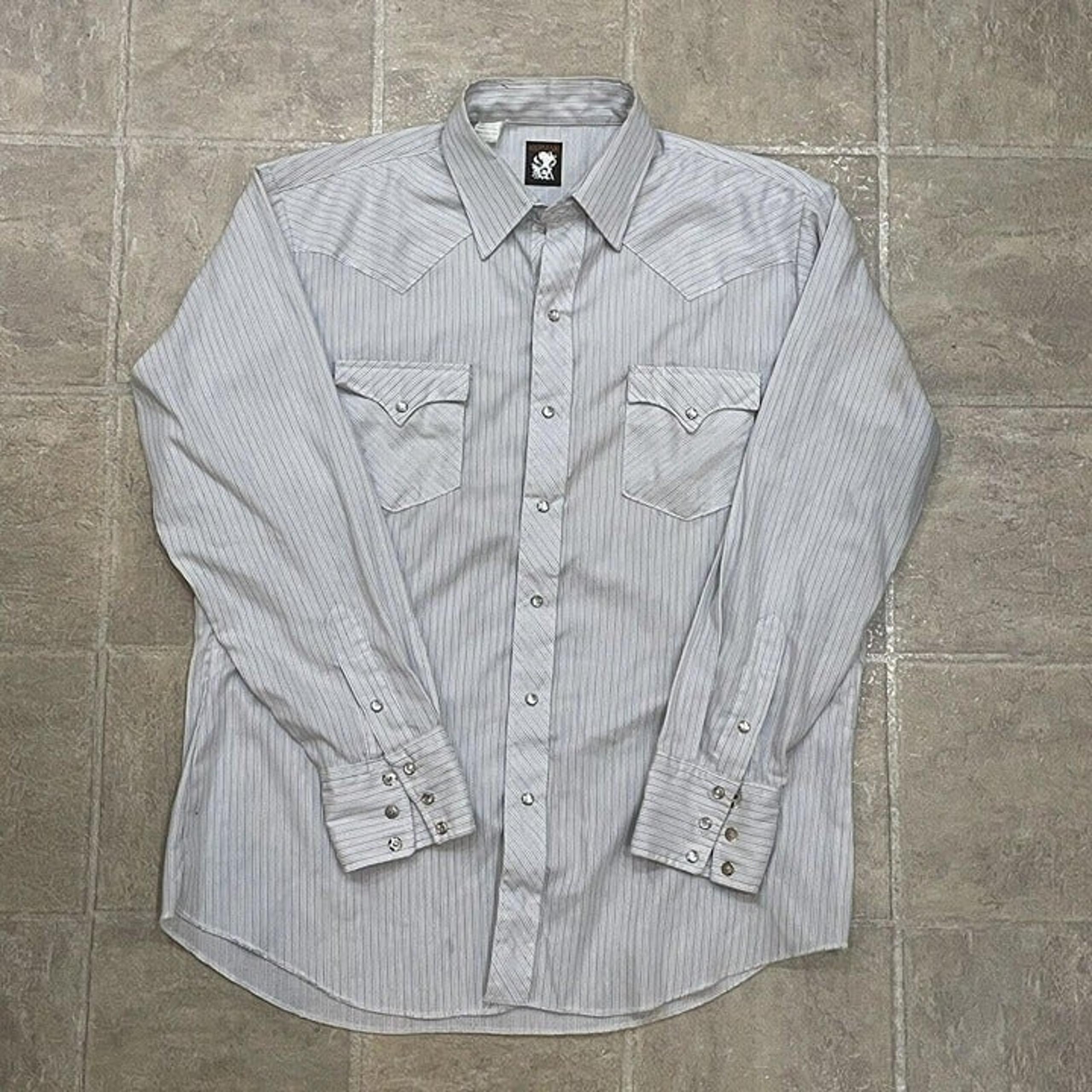 Vintage Karman Mens Shirt Long Tail 17-37 Pearl Snap Striped Long Sleeve EUC