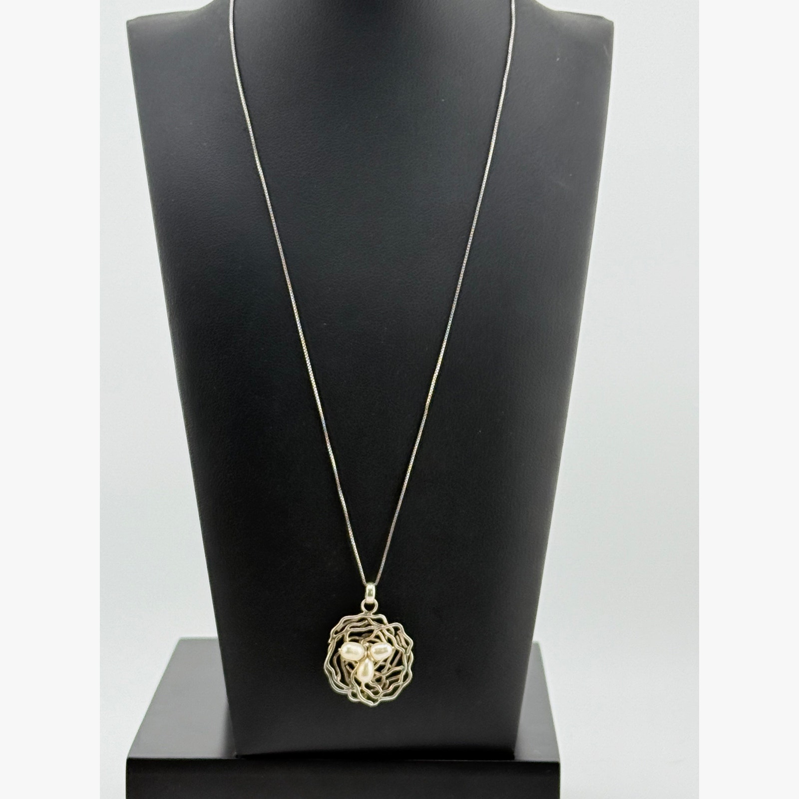 Italy 925 Sterling Silver Bird's Nest Pearl Pendant Necklace