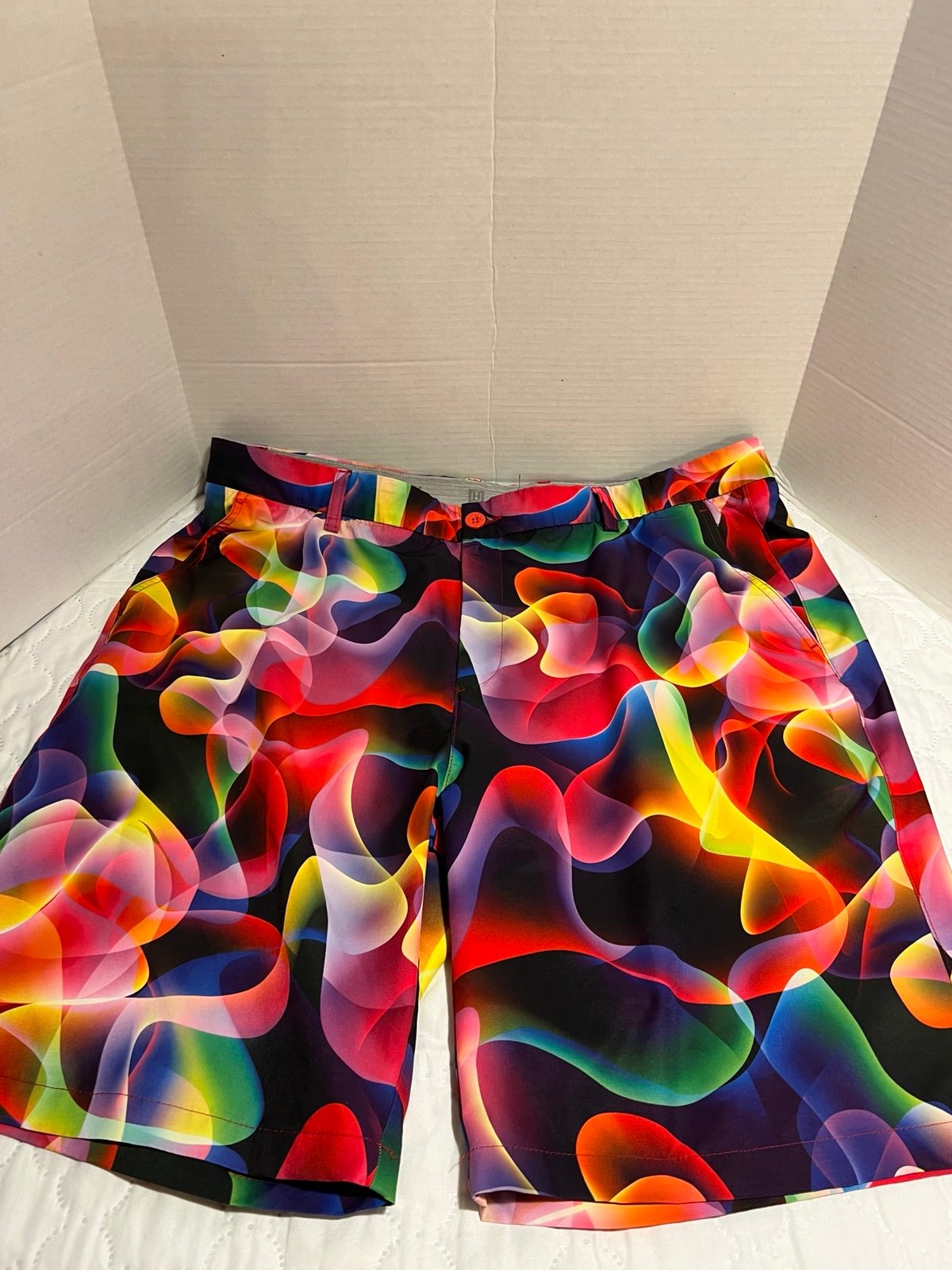 Colorful Neon Waves on Dark Background Golf Shorts – Hreski sz 40