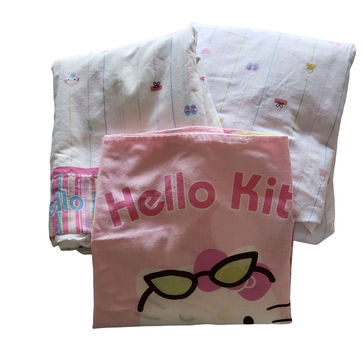 Vintage Hello Kitty White Twin Bed Sheet Set Flat Fitted Pillowcase Sanrio 2006