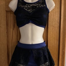 THE LINE UP PRO CHEER DANCE NFL NBA NHL Navy Black Lace Audition Costume 2pc Set