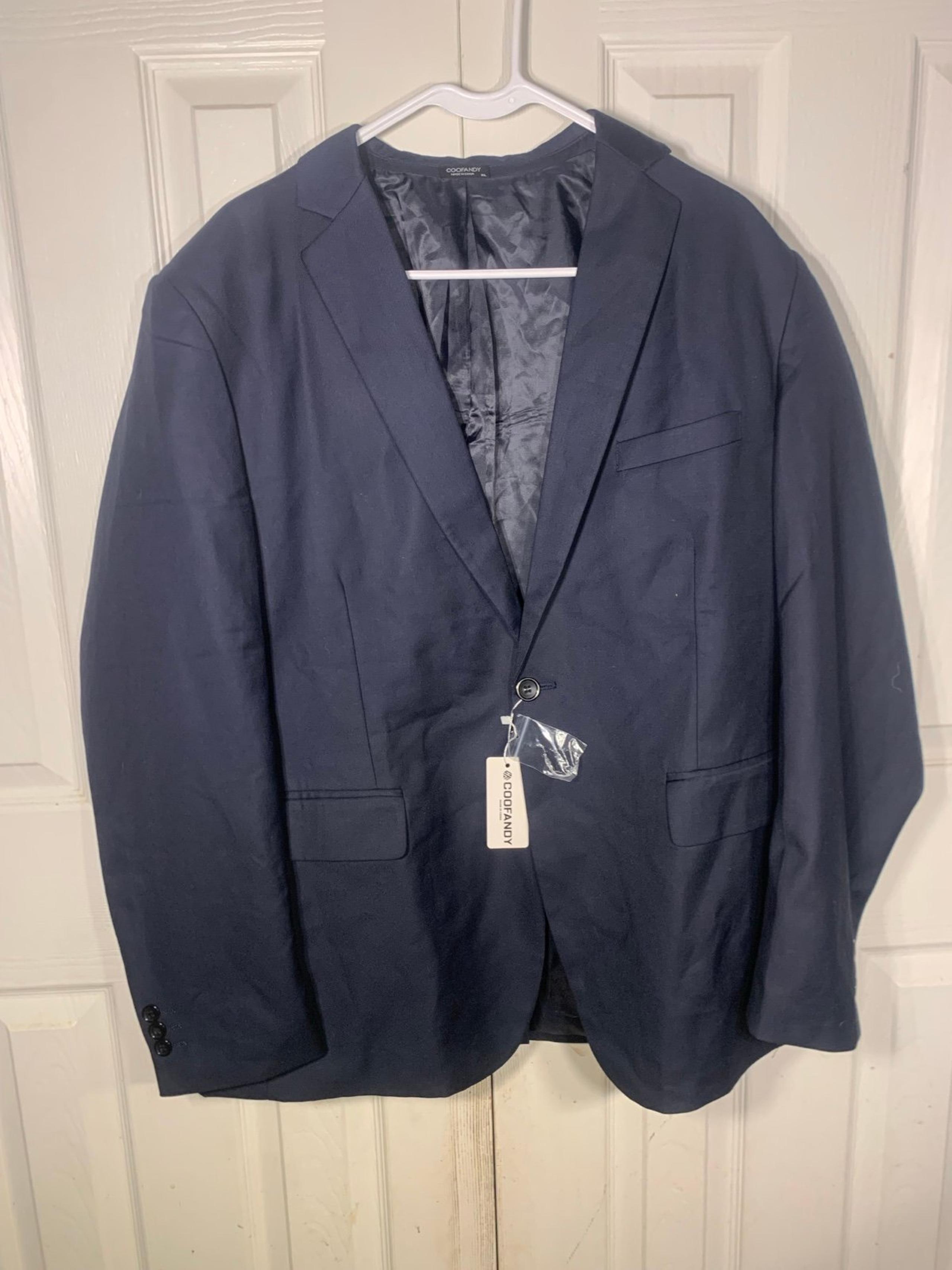 Mens XL Coofandy Dark Navy Blue Suit Blazer NWT  One Button