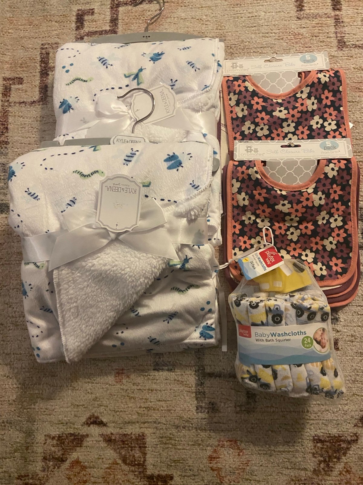 Kyle & Deena Baby blanket, Cribmate Bibs, Playtex Baby Washcloths