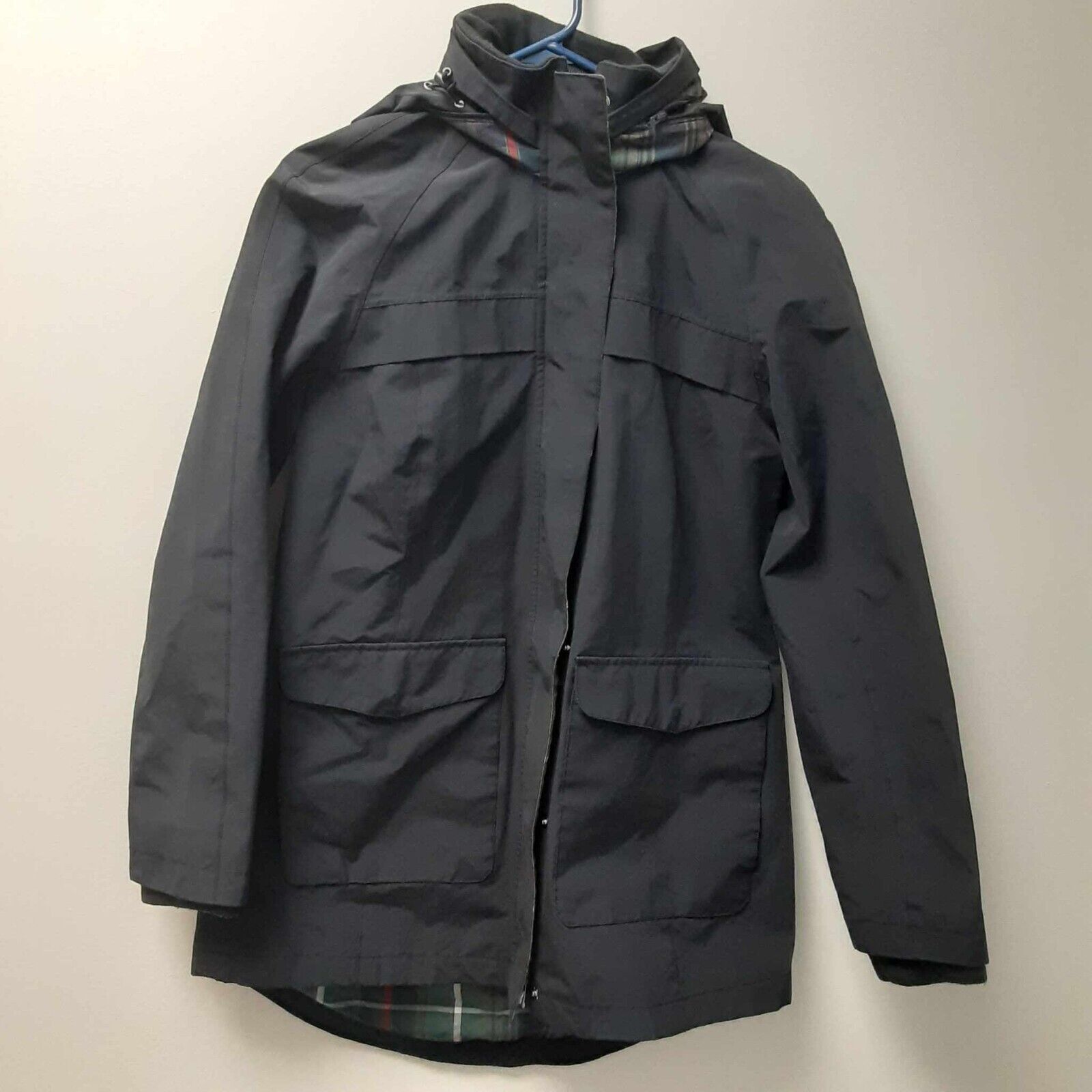 Pendleton Women’s Black Rain Jacket Plaid Lined Hooded Full Zip Size Medium