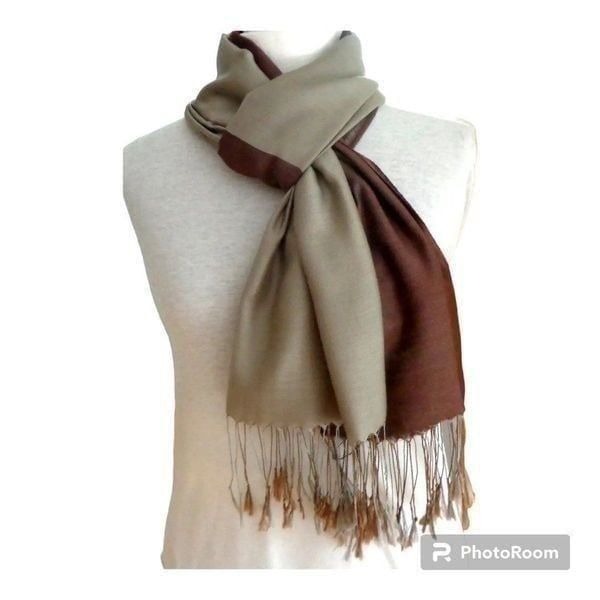 Books and Bygones 100% Silk. Made in Florence, Italy. Large Scarf / Shawl. Brown