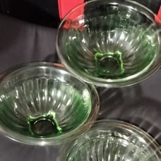 Three Vintage Uranium Hazel Atlas Vaseline Glass Mixing Bowls