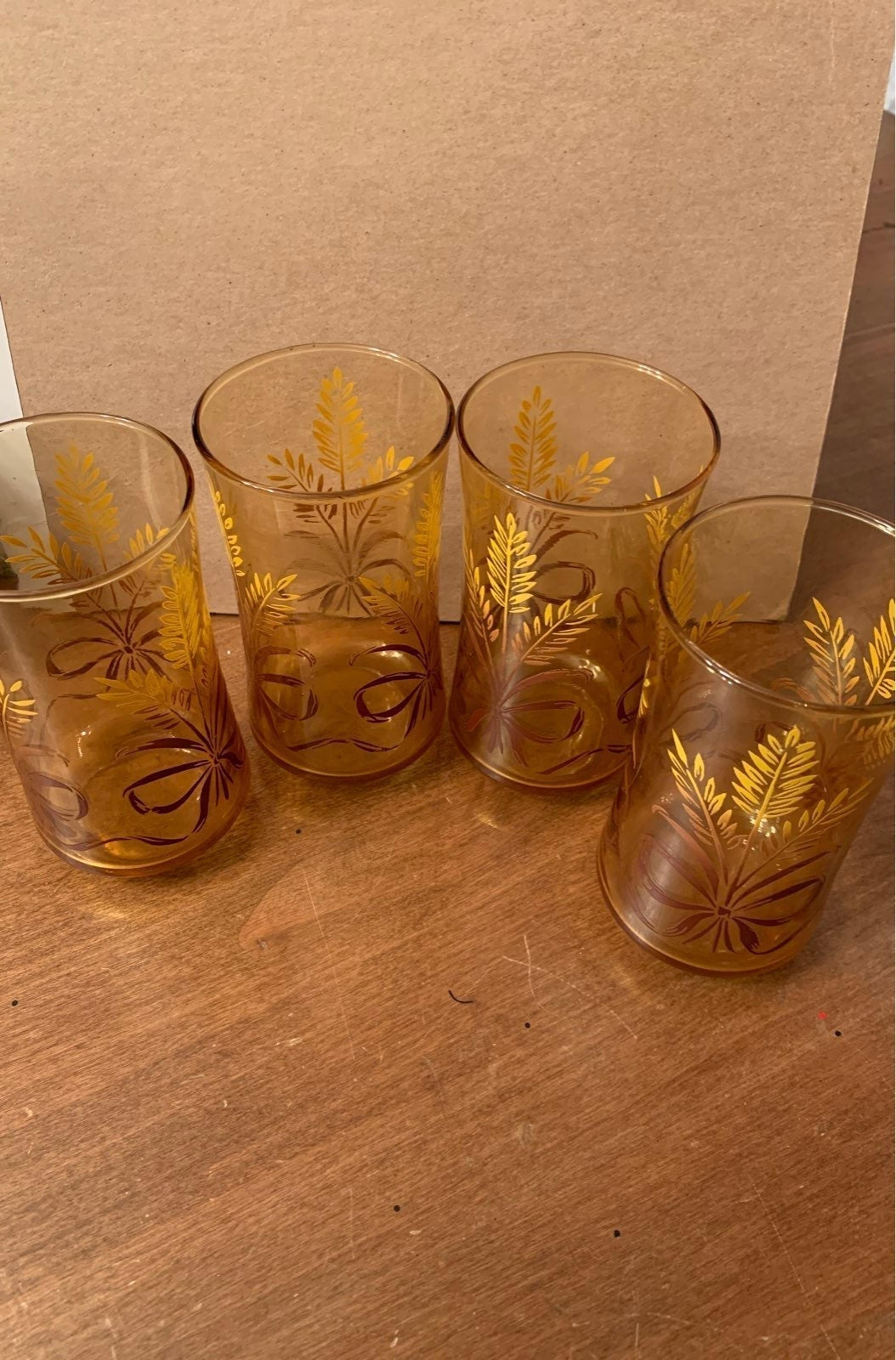 Libbey Amber Wheat & Ribbon Glasses set of 4