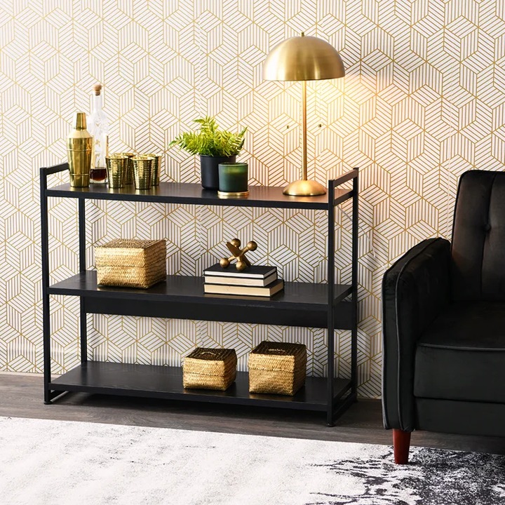 (3 Shelves) 32.5 H x 40.5 W x 13.75 D Black Oak Gateshead Metal Cube Bookcase