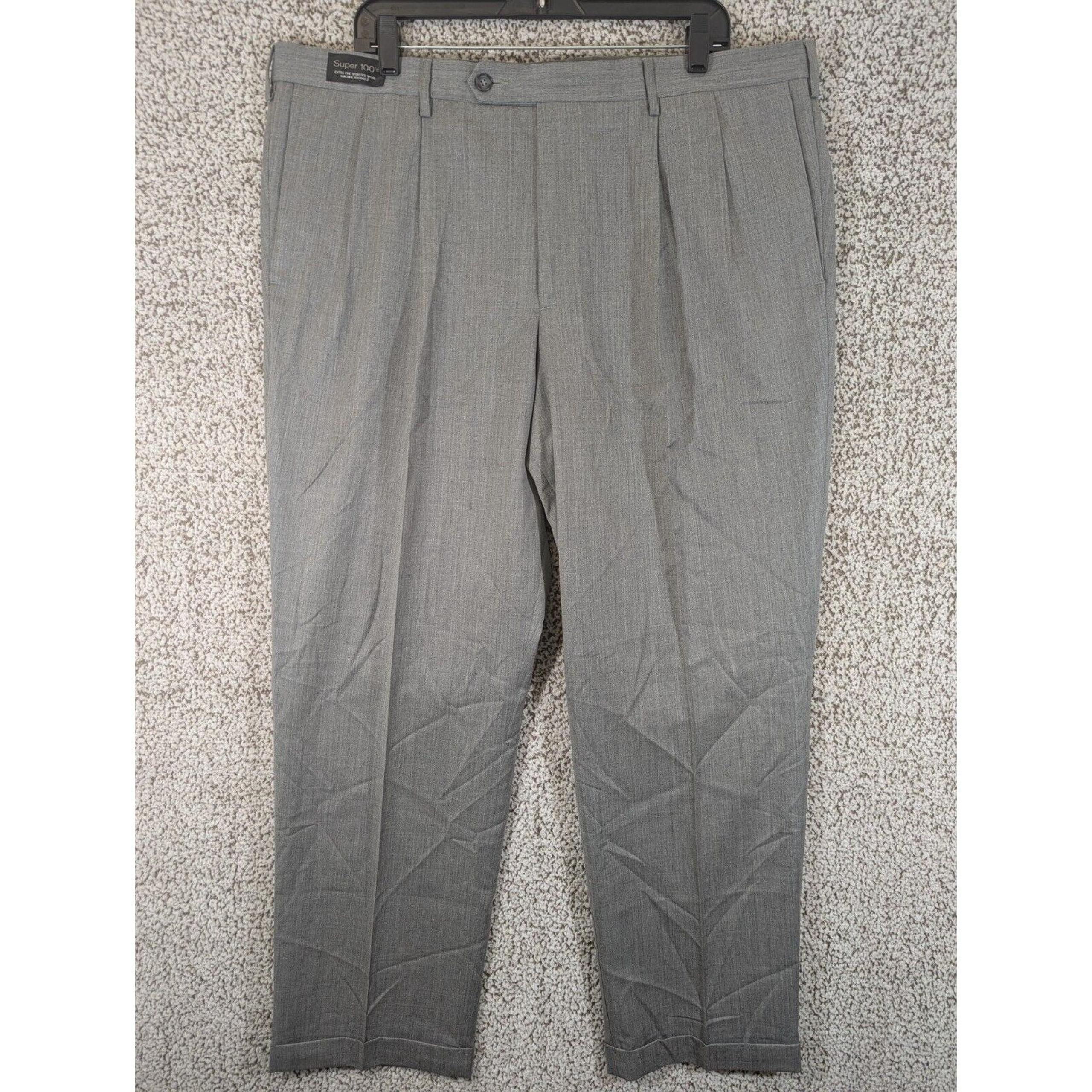 DOCKERS Men's Gray Pleated Dress Pants Wool/Polyester Size 40W x 32L